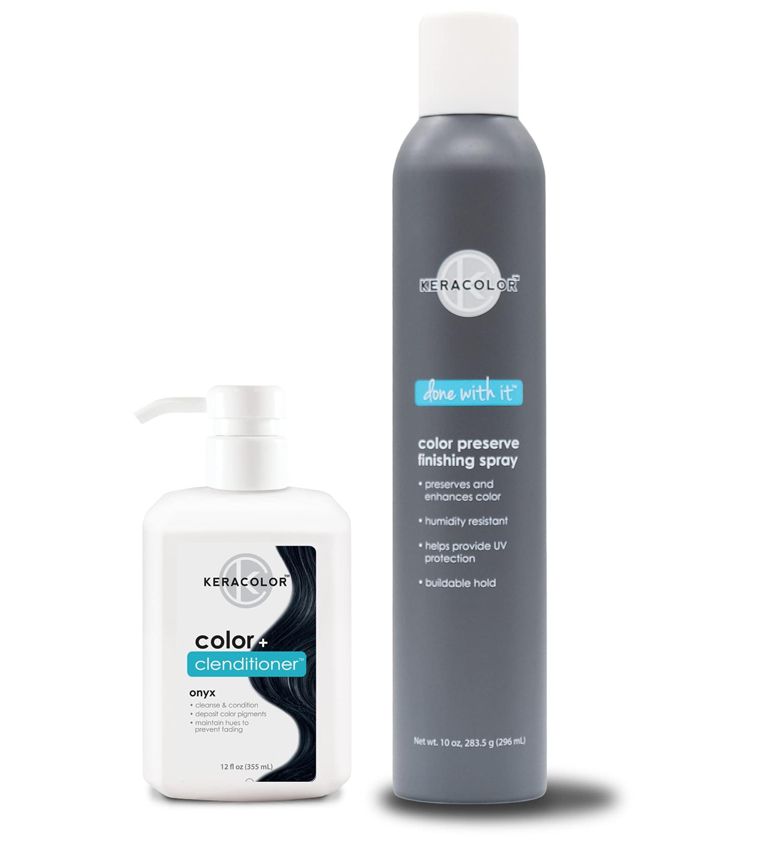 KERACOLOR Kit of 3-in-1 (Cleanse + Conditioner + Color) Onyx Semi-Permanent Hair Dye and Finishing Hair Spray 10oz - Buy Online on GoSupps.com