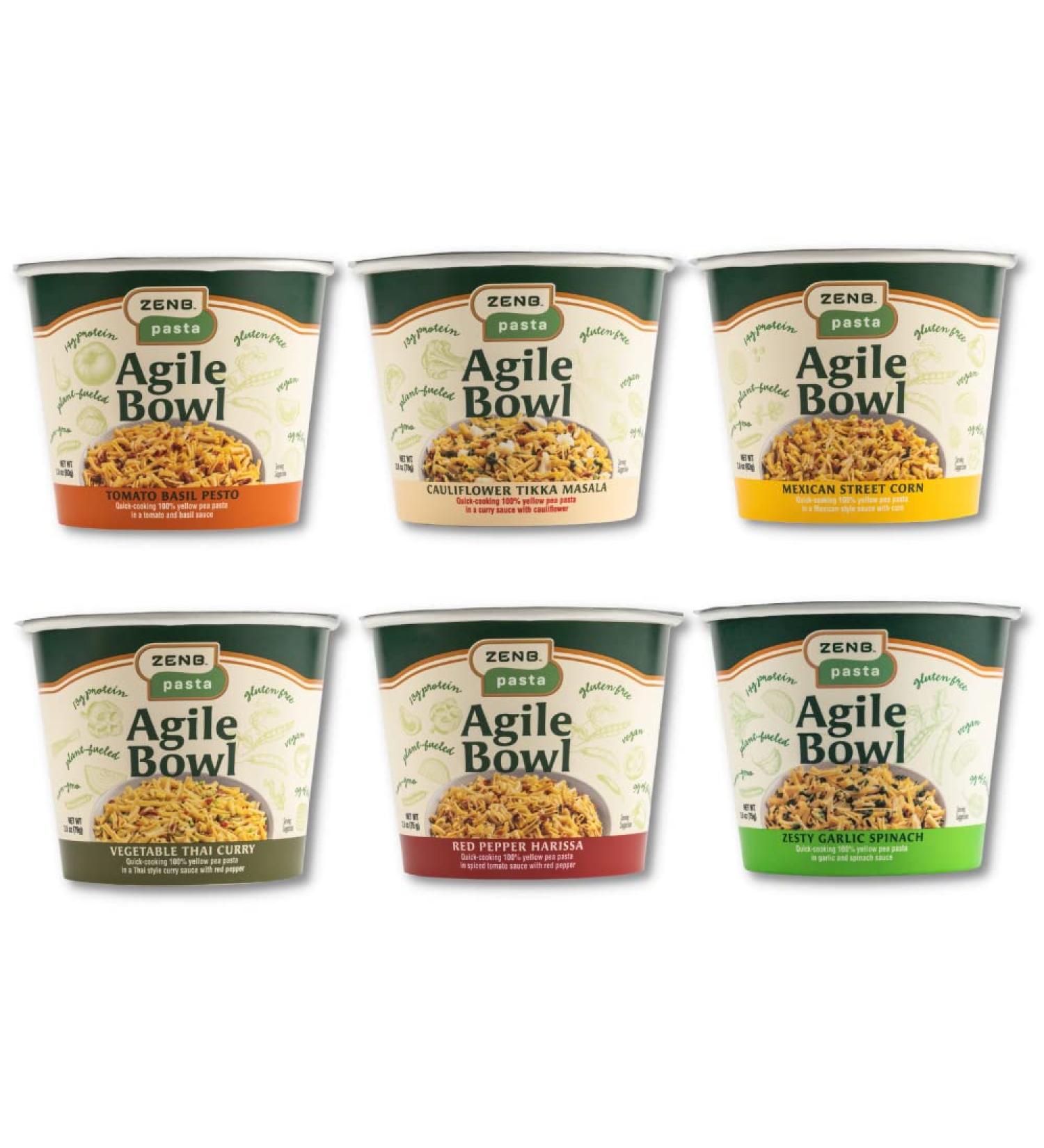 ZENB Yellow Pea Pasta Agile Bowl Variety Pack (6 Pack) - Gluten Free, Non-GMO, Vegan - 13g Protein, 9g Fiber - On the Go Meal - Buy Online on GoSupps.com
