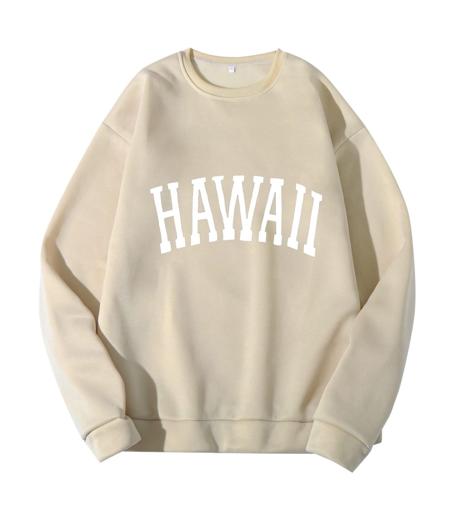 DuoWei Mom Mode Sweatshirt | Hawaii Graphic Print Round Neck Top | Beige | Small - Buy Online on GoSupps.com