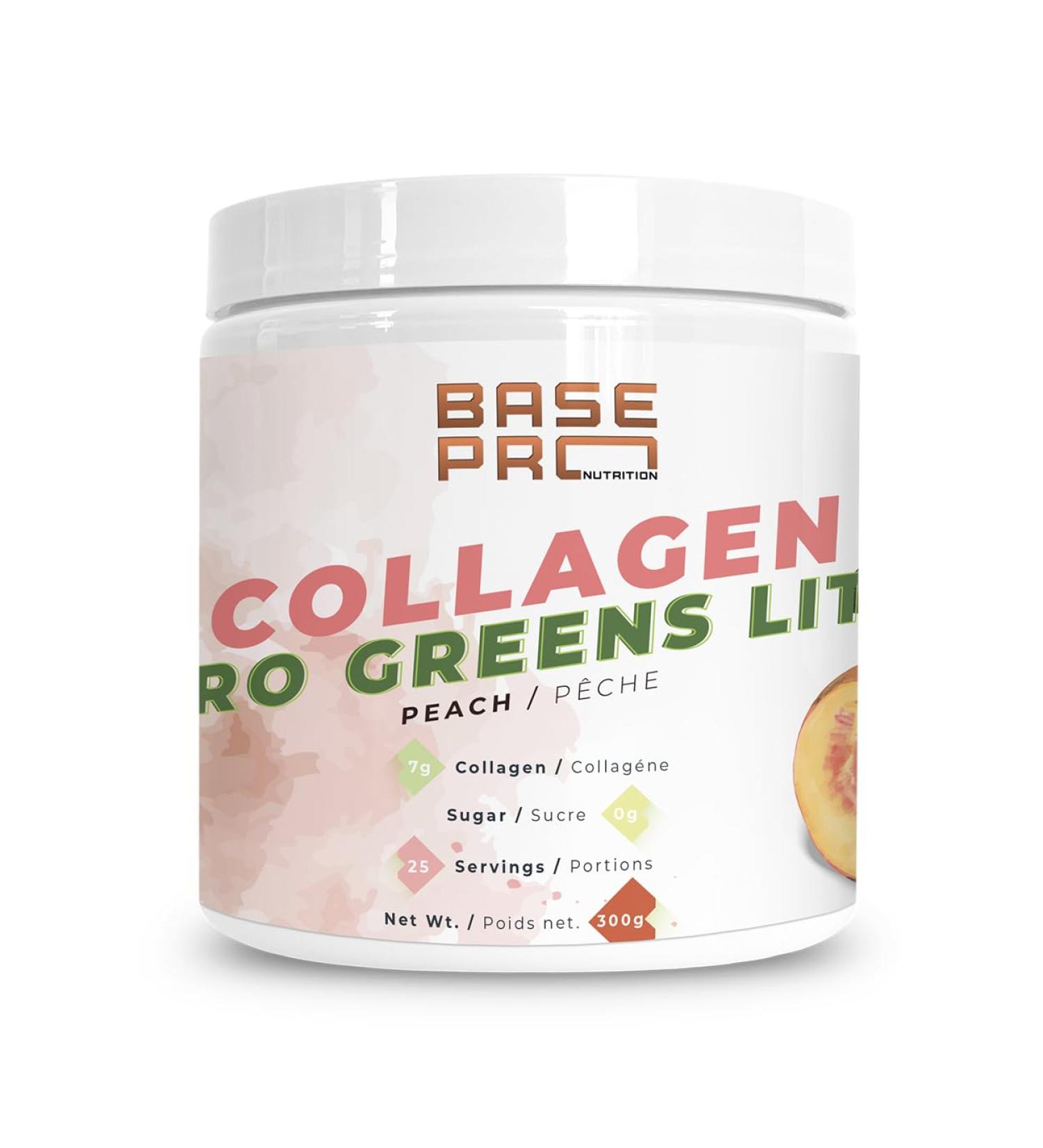 Collagen & Pro Greens Lite | Base Pro Nutrition | Bovine Collagen (Type I III) | 300g - 25 Servings | (300g Peach) Peach 300g - Buy Online on GoSupps.com
