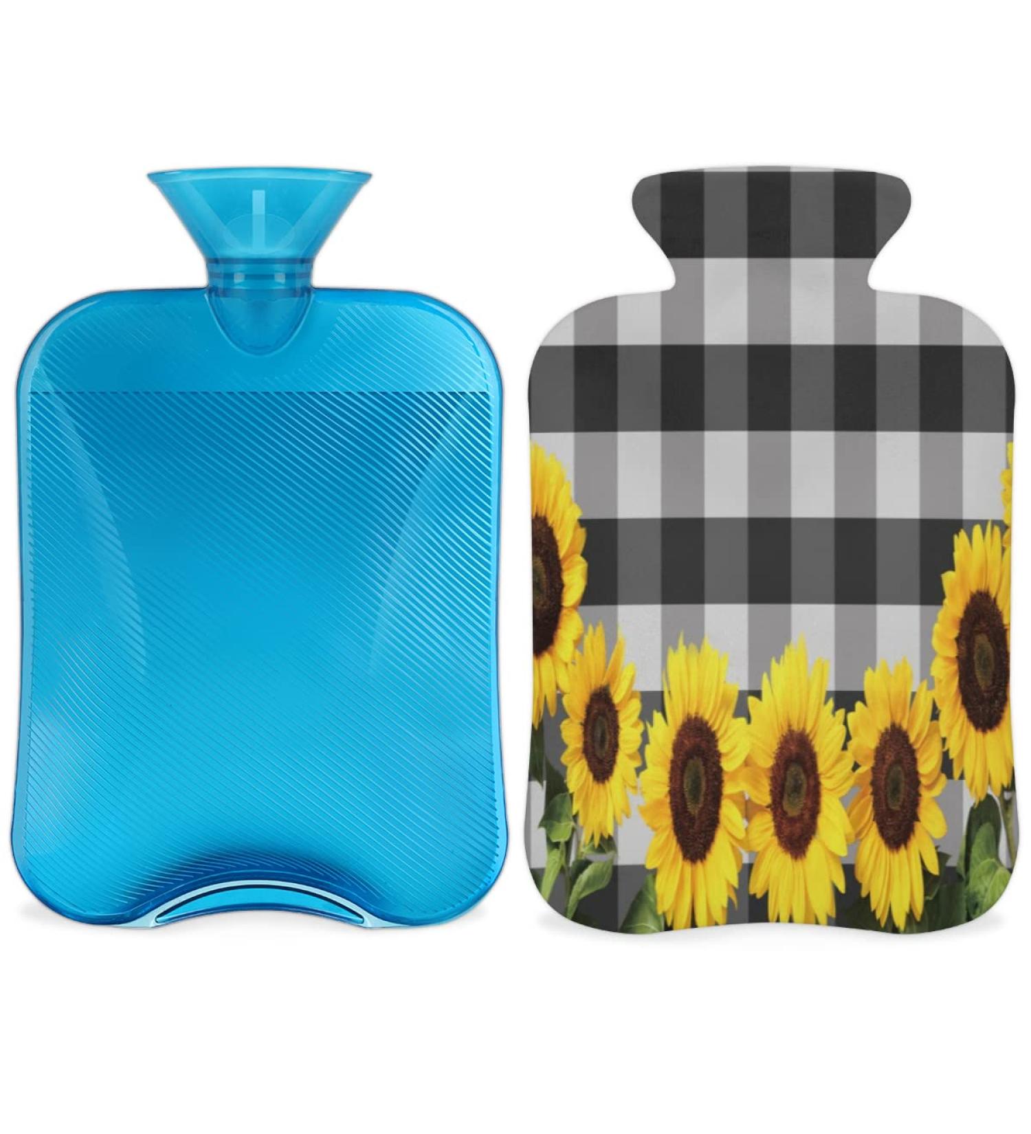Spring Sunflower Heat Bottle - 2L Black & White Buffalo Print | PVC Warming Bag for Pain Relief & Cold Therapy - Buy Online on GoSupps.com