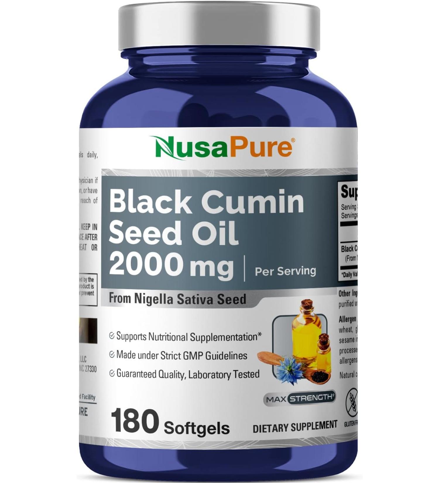 Premium Black Seed Oil 2000mg - 180 Softgel Capsules | Cold-Pressed Nigella Sativa with Vitamin E | Non-GMO & Gluten-Free - Buy Online on GoSupps.com