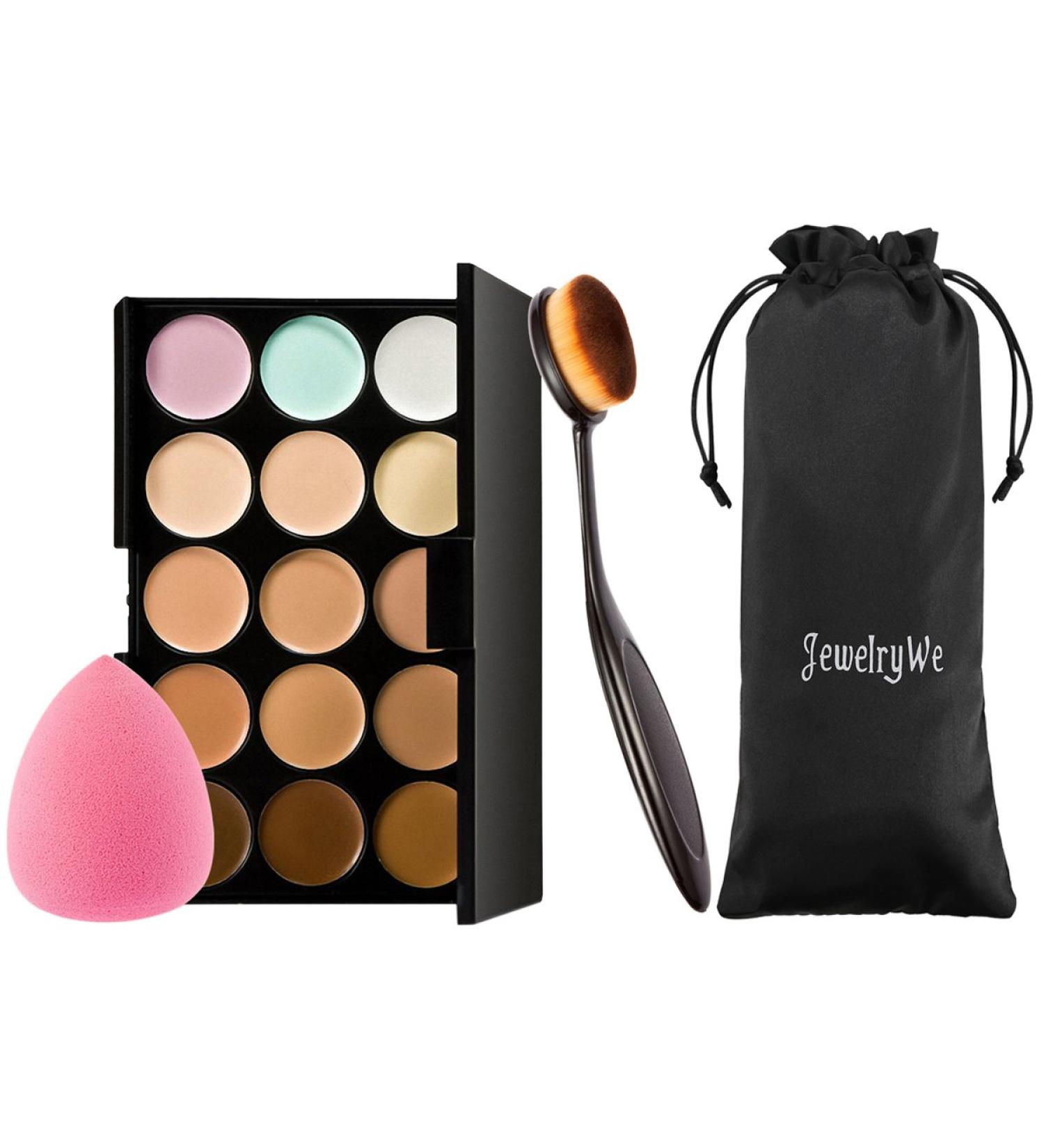 JewelryWe 15 Colors Concealer Makeup Palette | Contouring Kit with Blender & Brush | International Shipping Available - Buy Online on GoSupps.com