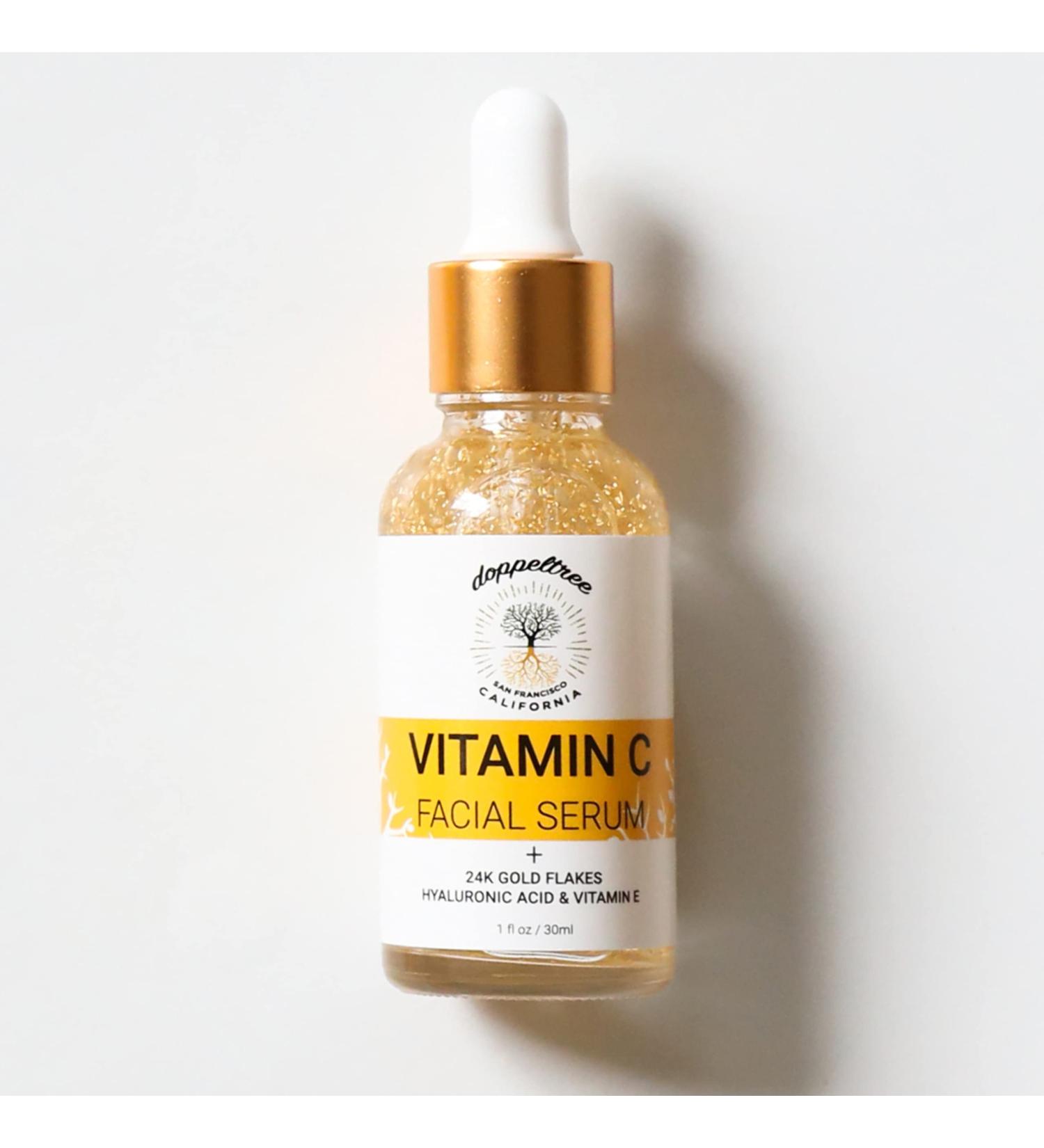 Organic Vitamin C Facial Serum with Hyaluronic Acid, Vitamin E, 24K Gold - Anti Aging, Wrinkles, Dark Spots & Acne Scar Treatment - 20% Vit C - San Francisco Formula - Buy Online on GoSupps.com