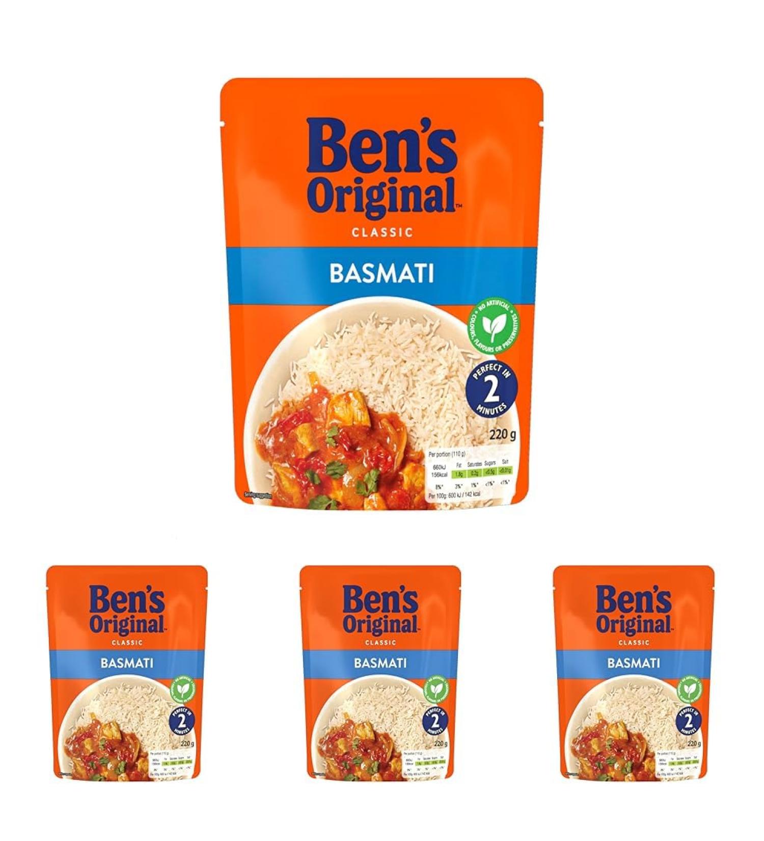 Ben's Original Basmati Microwave Rice 220g (Pack of 4) 220.00 g (Pack of 4) - Buy Online on GoSupps.com