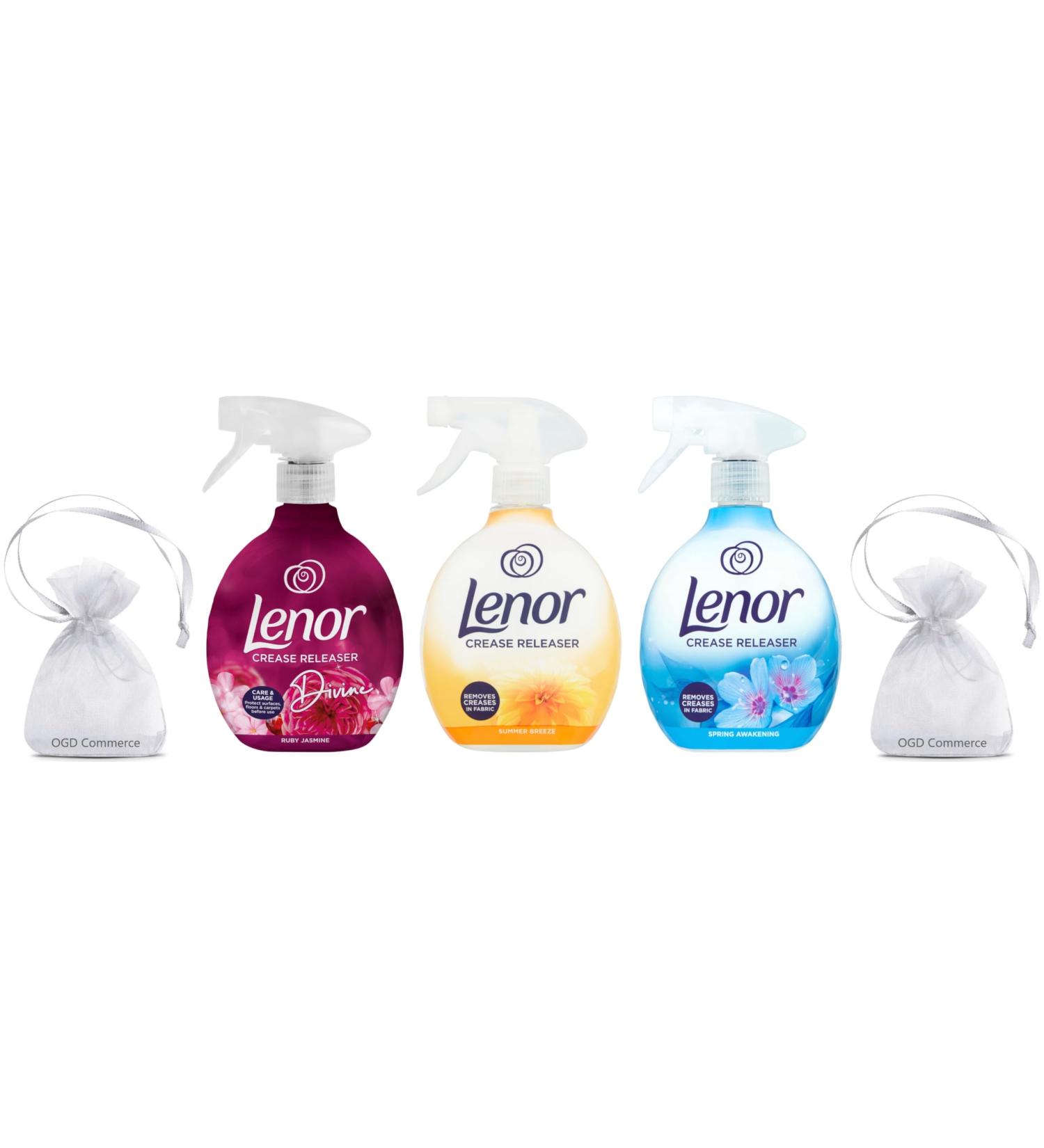 Lenor Crease Releaser Spray Removes Creases in Fabric 500ml Pack of 3 Fragrances: Ruby Jasmine & Summer Breeze & Spring Awakening + Our Gift for You: Organza Small Bag - Buy Online on GoSupps.com