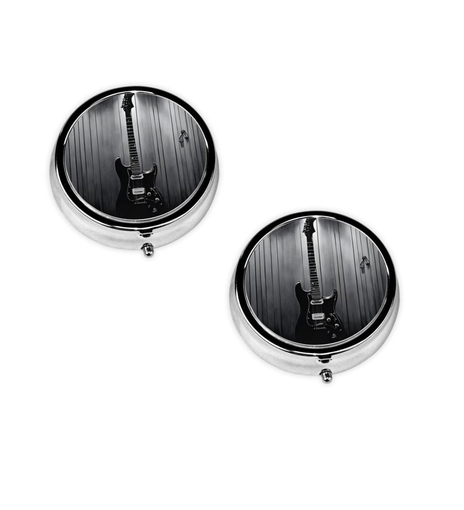 Electric Guitar Mini Round Pill Box - 3 Compartment Portable Medicine Organizer for Travel Home & Office - Buy Online on GoSupps.com