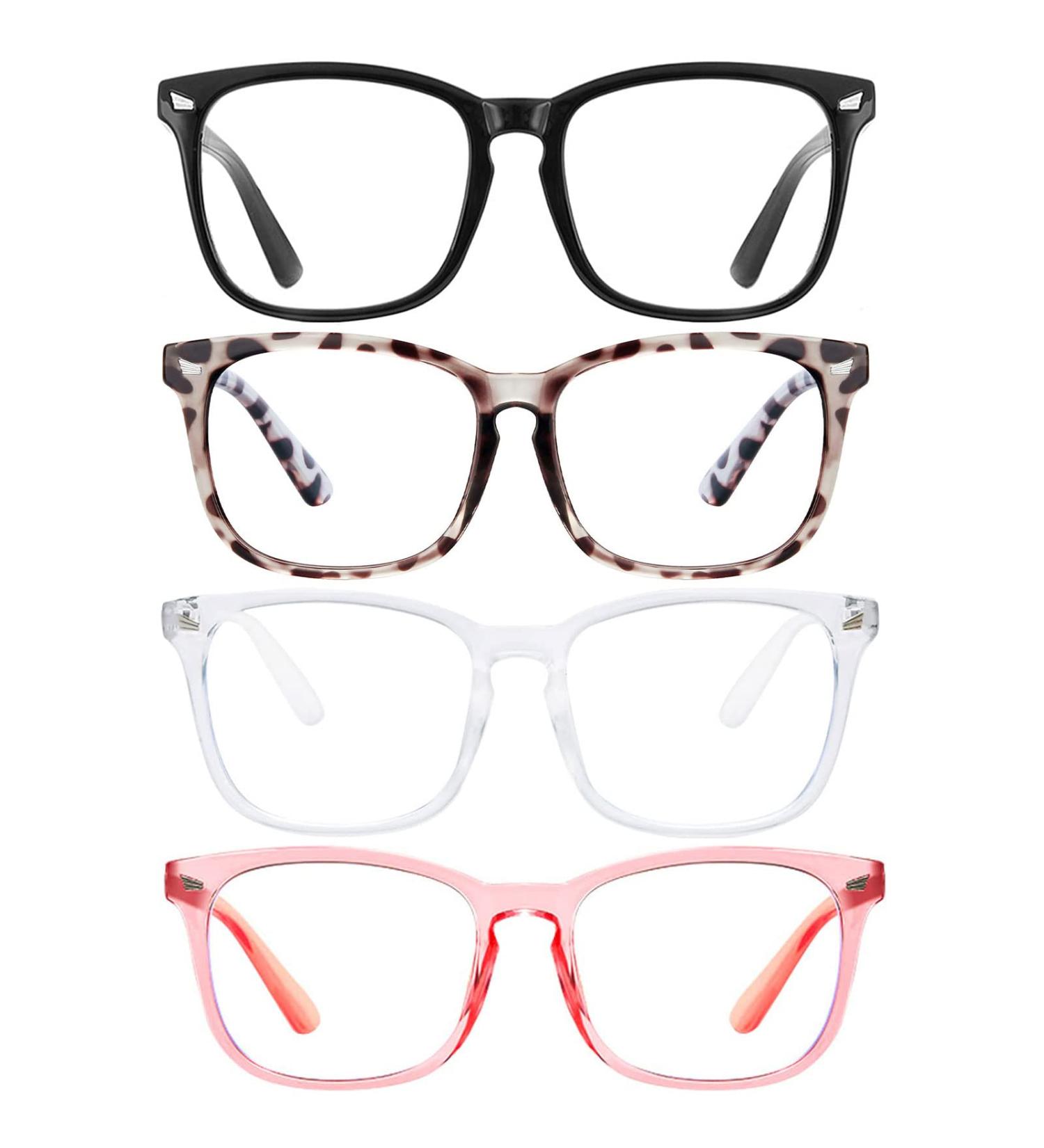 HEALSUN Blue Light Blocking Glasses 4 Pack - Anti Headache & Eye Strain - Unisex Computer Gaming Glasses in A1 Black, Transparent, Brown Leopard, and Pink - Buy Online on GoSupps.com