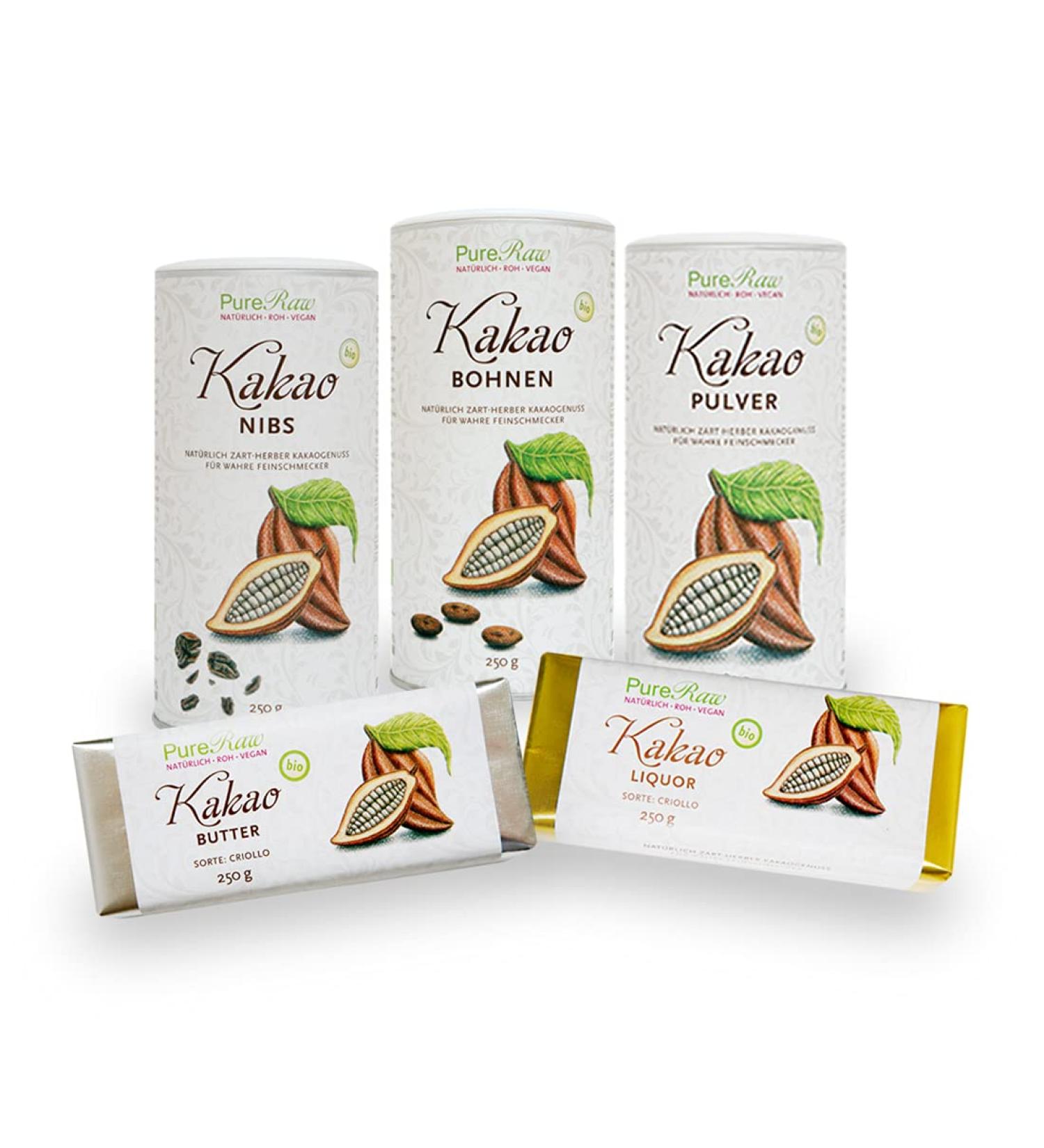 Bio Vegan Cocoa Set: Organic Criollo Chocolate Bundle - Nibs Beans Butter Powder | Pureeraw 1180g - Perfect for International Shipping - Buy Online on GoSupps.com