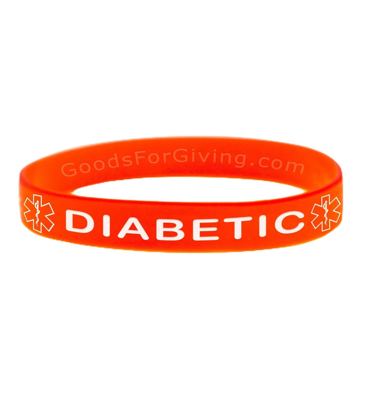 Diabetic ID Bracelet Wristband - Orange - 8 Inches - Standard 8 Inches - Standard Orange