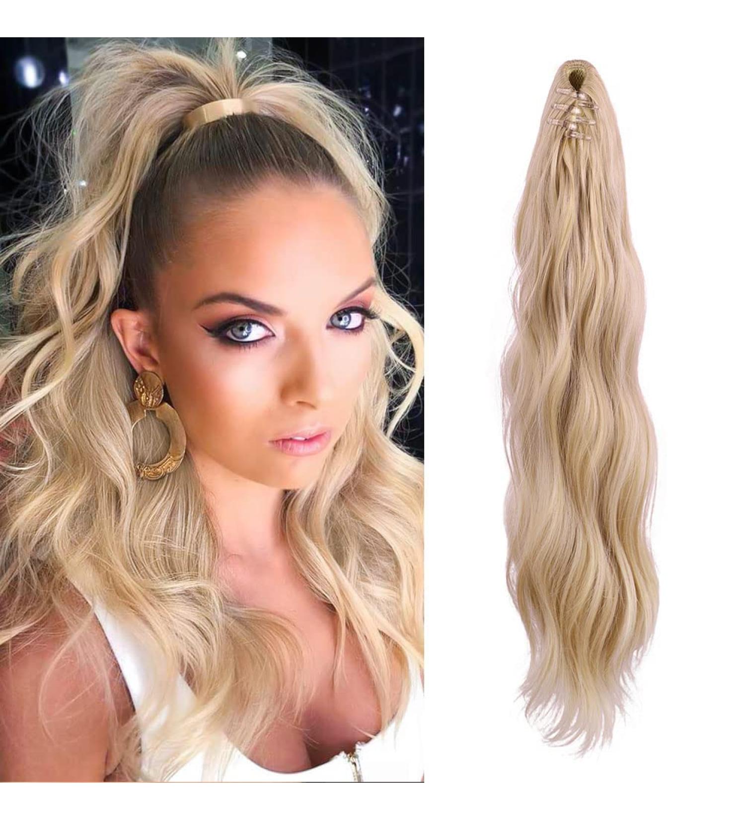 Lommel 20'' Wavy Claw Clip Ponytail Extension - Natural Soft Synthetic Hairpiece (18/613) - Buy Online on GoSupps.com