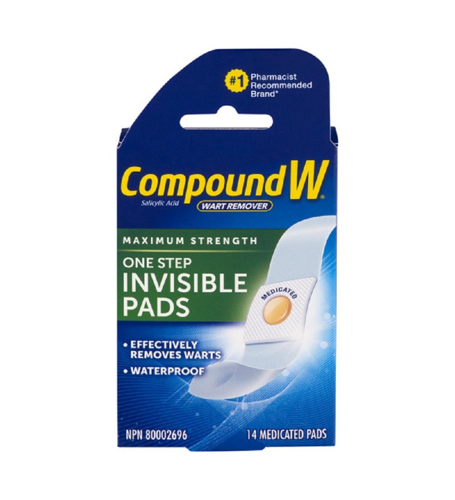 Compound W Wart Remover Maximum Stength One Step Invisible Pads - 14 Count - Salicylic Acid Wart Remover For Treatment & Common/Plantar Wart Removal One Step Invisible Pads Pads - Buy Online on GoSupps.com