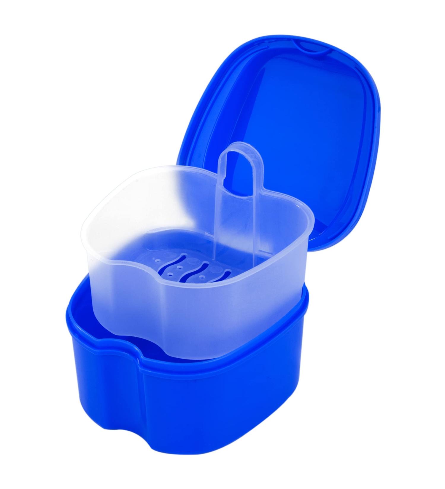 Denture Box for False Teeth Storage - Dental Prosthesis Container with Sieve - Dark Blue Retainer Holder for Cleaning & Organization - Buy Online on GoSupps.com