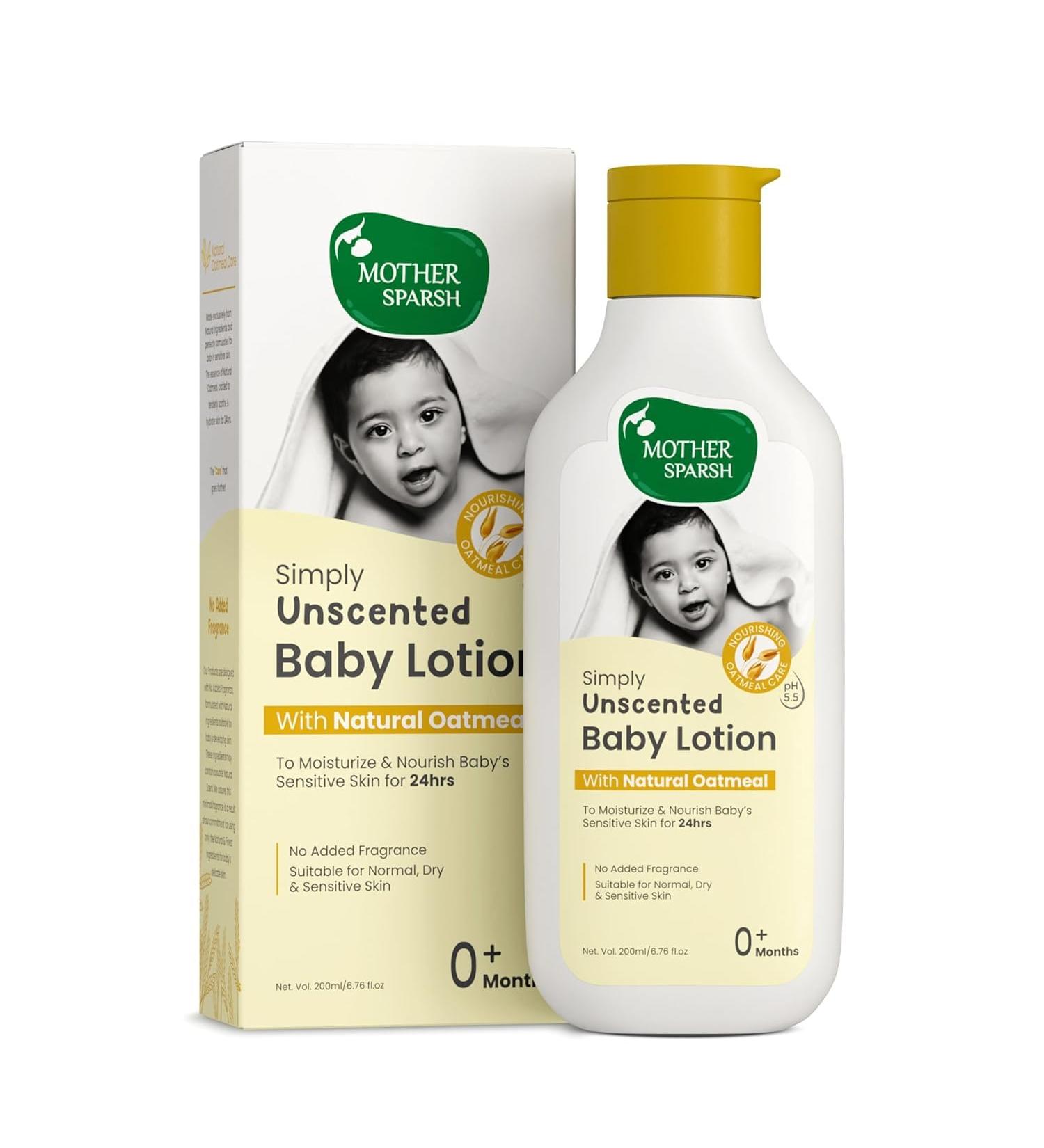 Mother.Sparsh Simply Unscented Baby Lotion - 6.76 Fl Oz | Fragrance-Free for Babies | Natural Oatmeal | 24hr Protection for Dry & Sensitive Skin - Buy Online on GoSupps.com