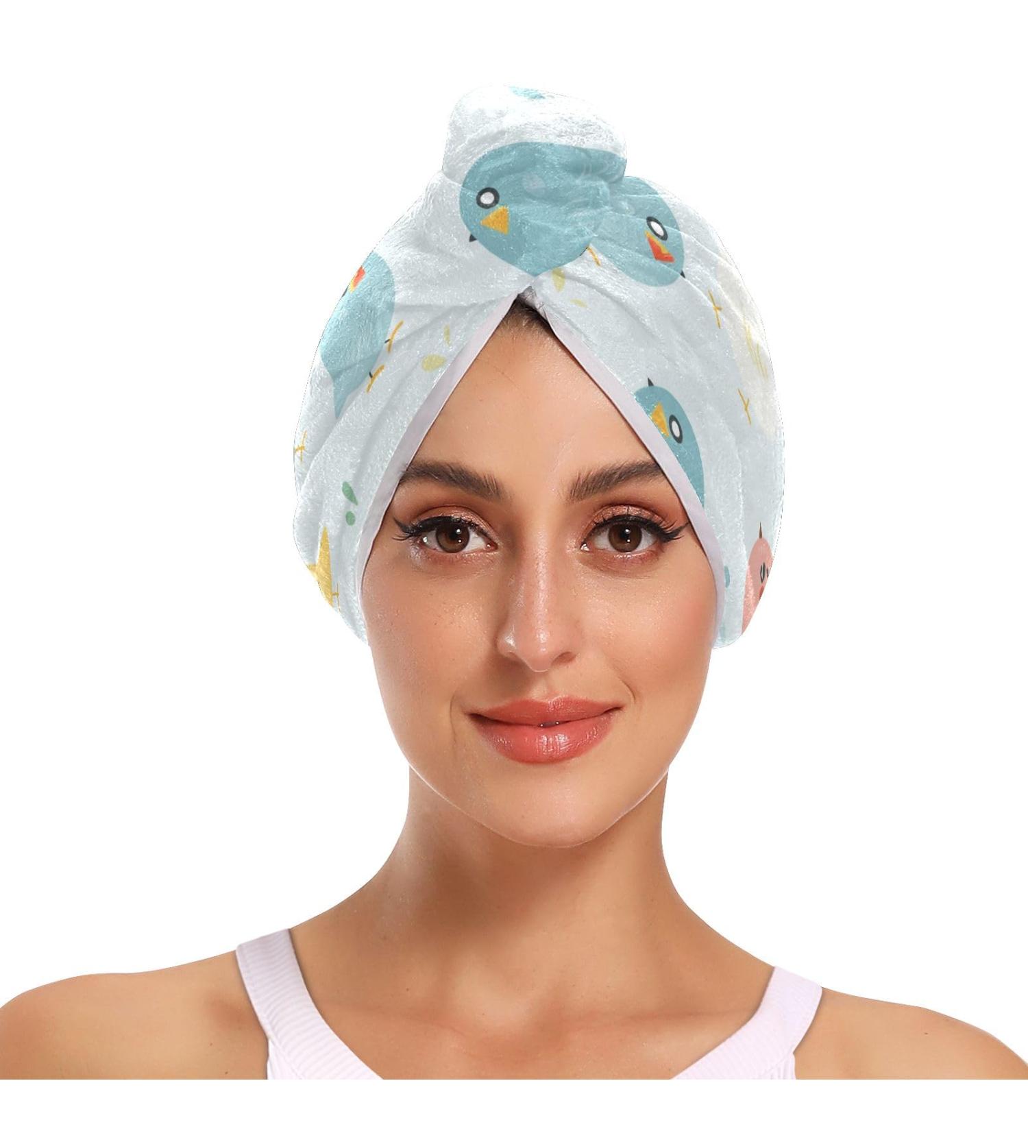 Small Cute Bird Hair Towel 2 Pack | Super Absorbent Quick Dry Hair Turbans for Women & Girls - Buy Online on GoSupps.com