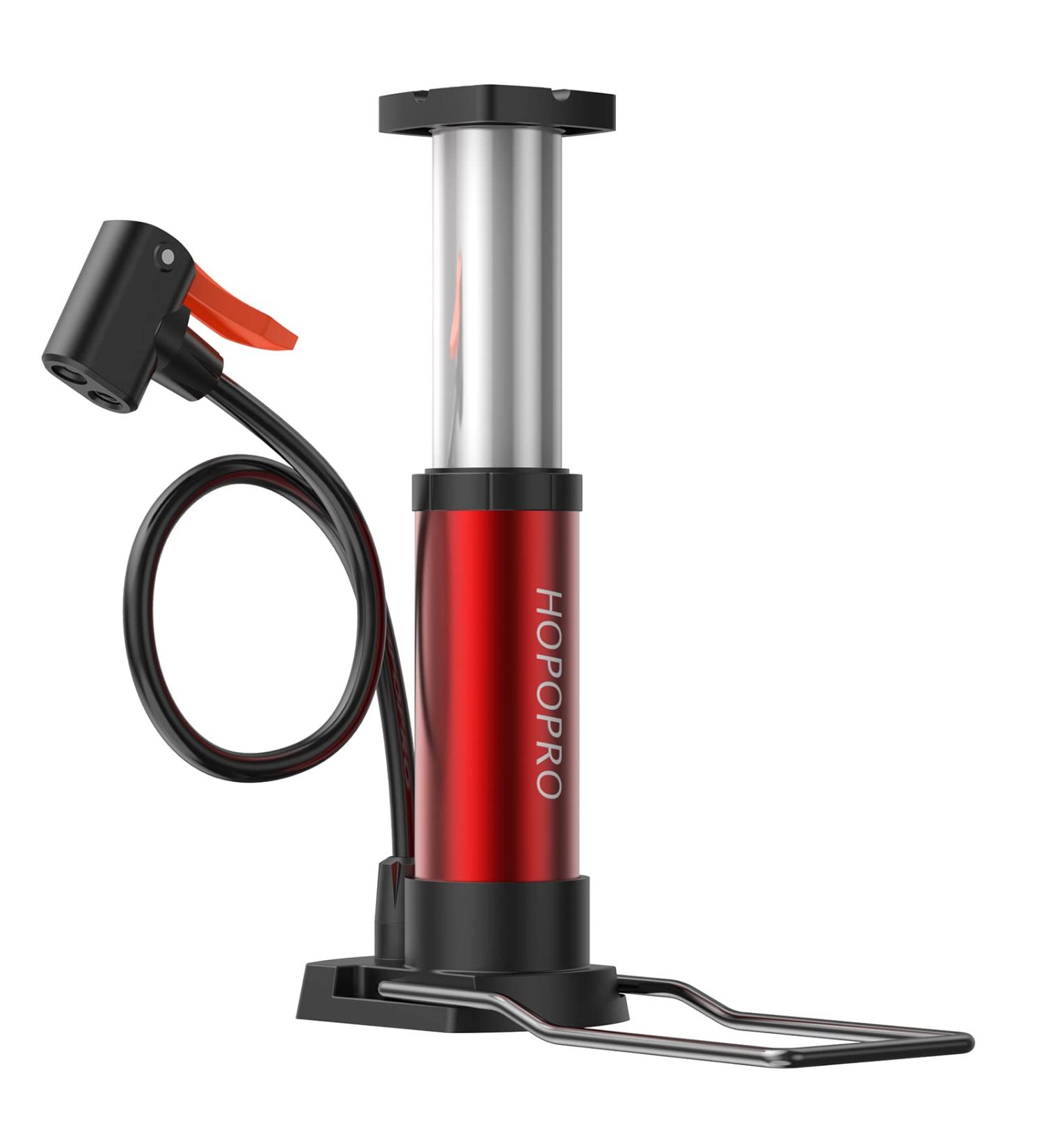 Hopopro Mini Bike Pump - Portable Hand/Foot Activated Tire Pump for Road/Mountain Bike & Balls - Presta Schrader Dunlop Valves - Red - Buy Online on GoSupps.com