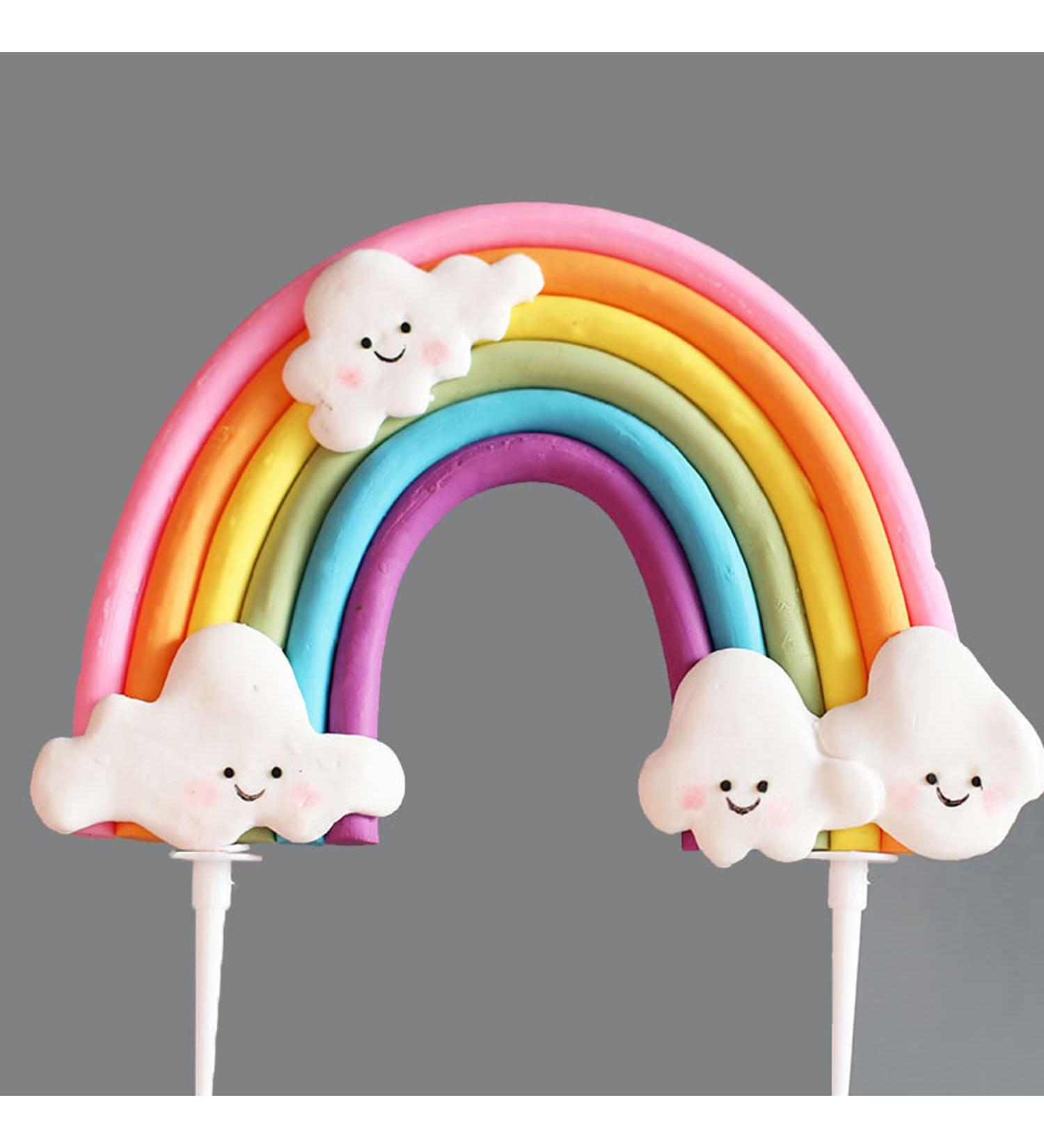 KRISMYA Rainbow Cloud Cake Topper Soft Pottery Rainbow Cake Topper Cupcake Topper for Boys Girls Birthday Decorations Baby Shower Wedding Party Favors Supplies - Buy Online on GoSupps.com