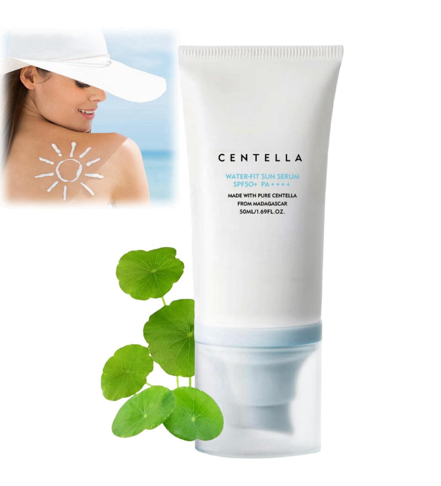 Centella Sunscreen SPF 50 PA++++ Face & Body Water-Fit Sun Serum Centella Calming Moisture Daily Sunscreen Korean Sunscreen with No White Cast Refreshing No Sticky Sun Cream UV Defense Suncream - Buy Online on GoSupps.com