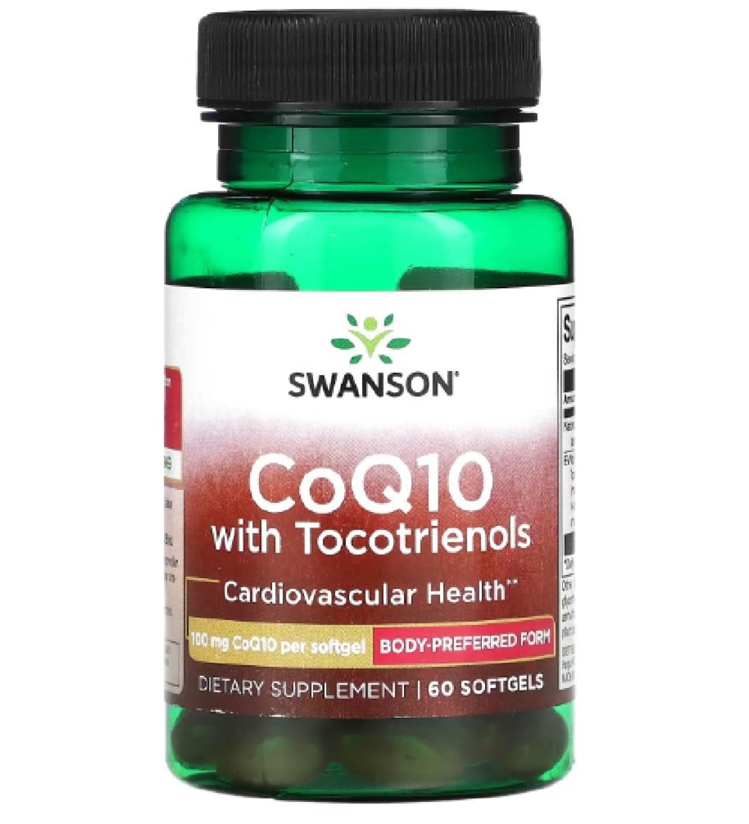 Swanson - CoQ10 - Coenzyme Q10 100mg avec Tocotri nols | Support cardiaque et vasculaire propri t s antioxydantes - 60 Softgels