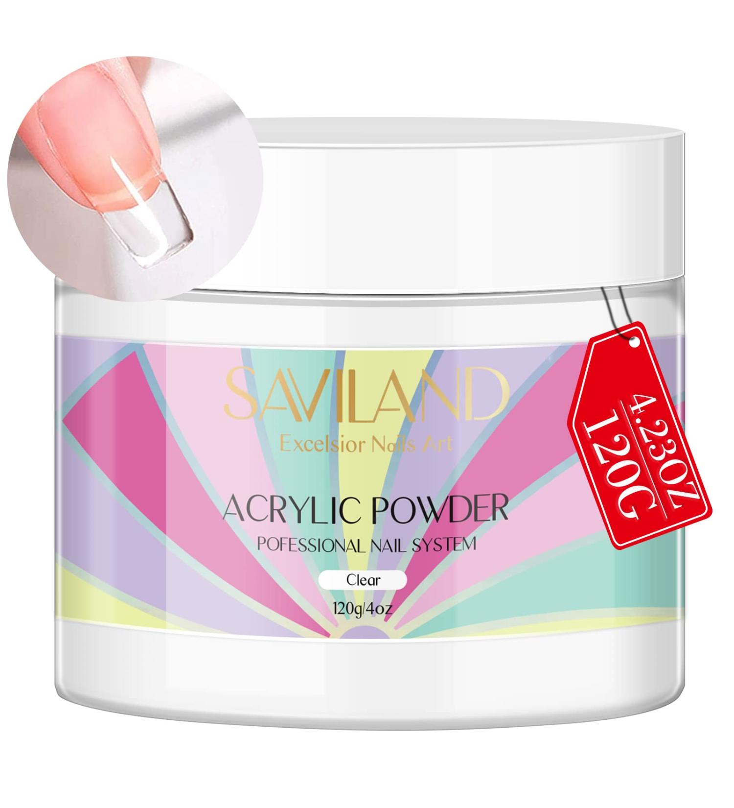 Saviland Clear Acrylic Powder 4.23oz - Professional Crystal Polymer for Acrylic Nails Extension - Large Capacity, No UV Lamp Needed - Buy Online on GoSupps.com