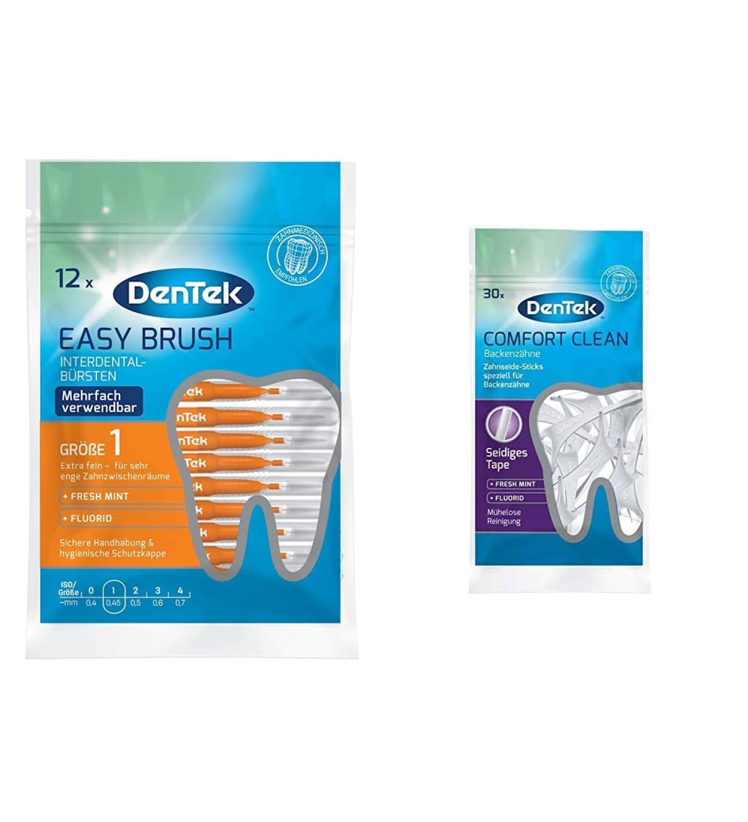 Dentek Easy Brush & Comfort Clean Dental Floss Sticks - ISO 1 Pack of 12 & 30 Pieces | International Shipping Available - Buy Online on GoSupps.com