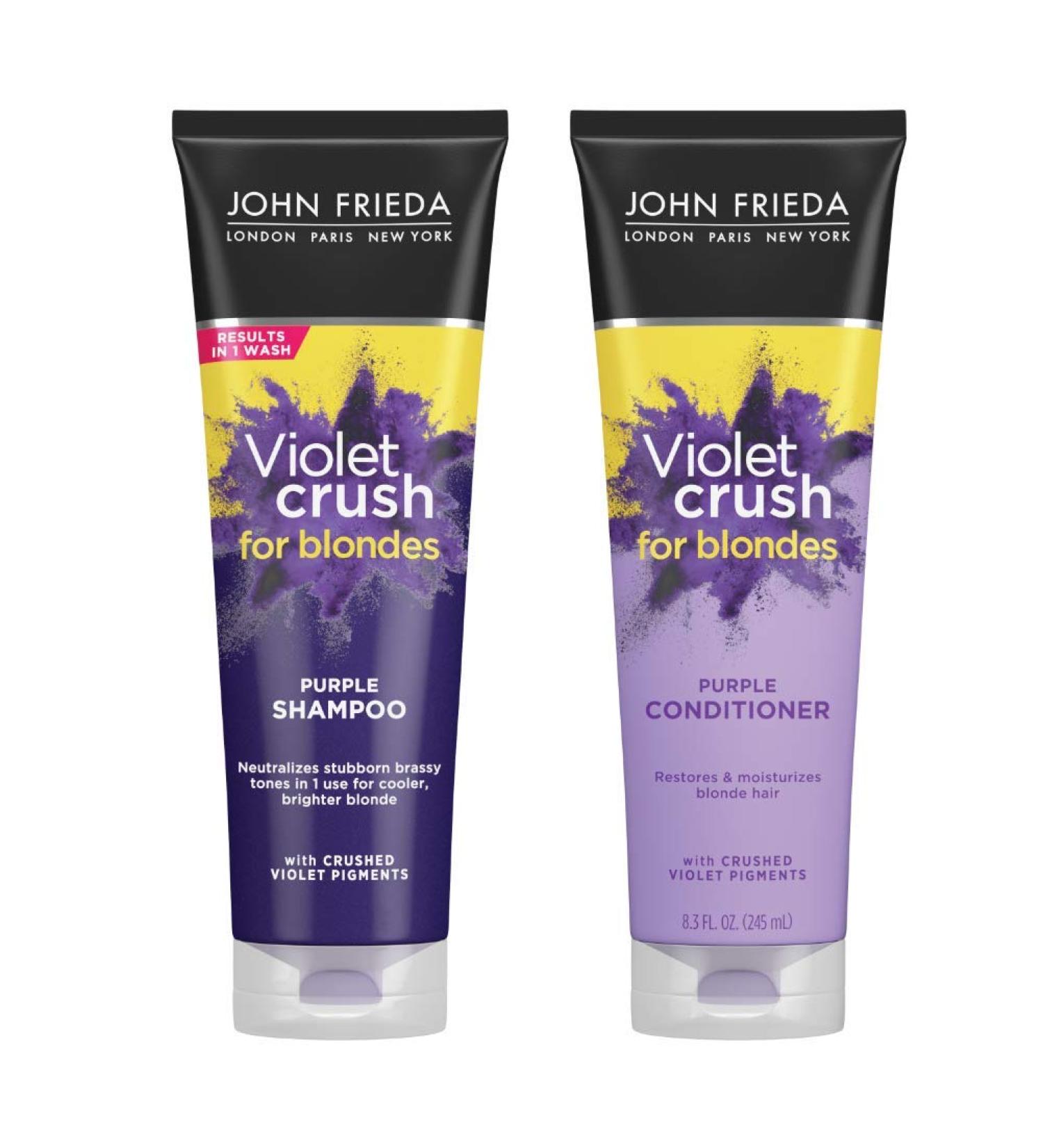 John Frieda Violet Crush Purple Shampoo and Conditioner Set, 8.3 Ounce, 2-pack, Neutralizes Brassy Tones in Blonde Hair, Safe for Color Treated Hair, with Violet Pigments