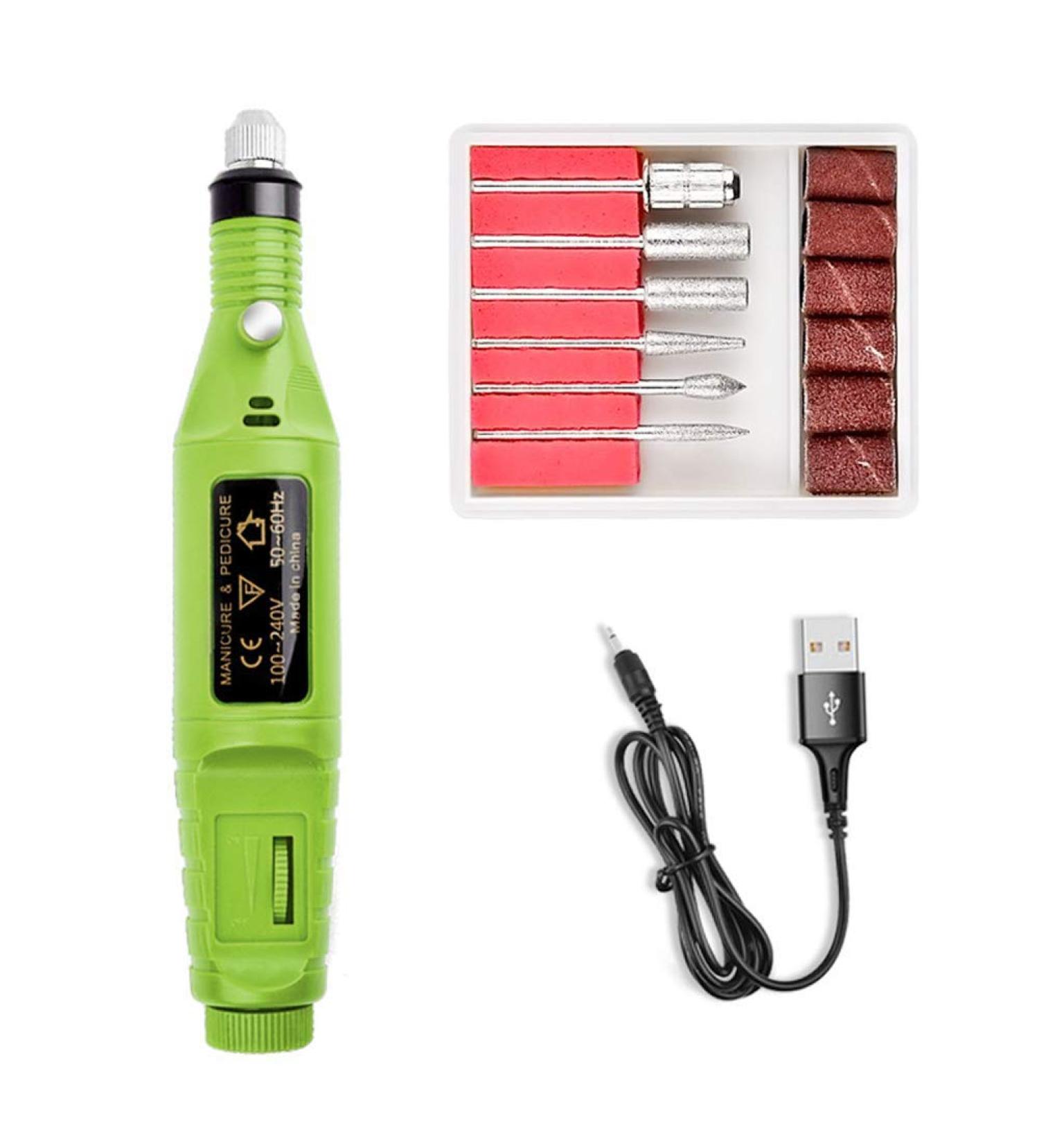 Electric USB Nail Drill Kit Professional Portable Toe Nail Care Manicure Set for Polishing Sanding Removing Gel and Acrylic Nail (Black) (Green) - Buy Online on GoSupps.com