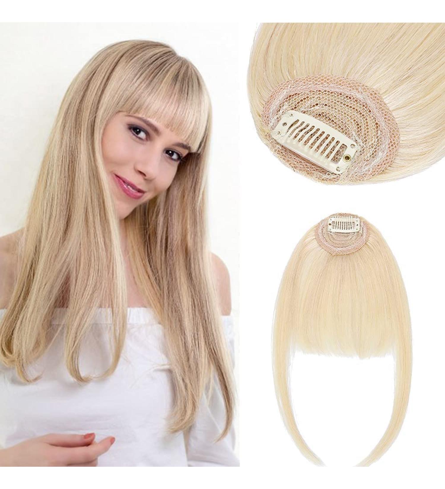 Elailite Human Hair Bangs Clip - #60 Platinum Blonde Neat Bangs for Women - Buy Online on GoSupps.com