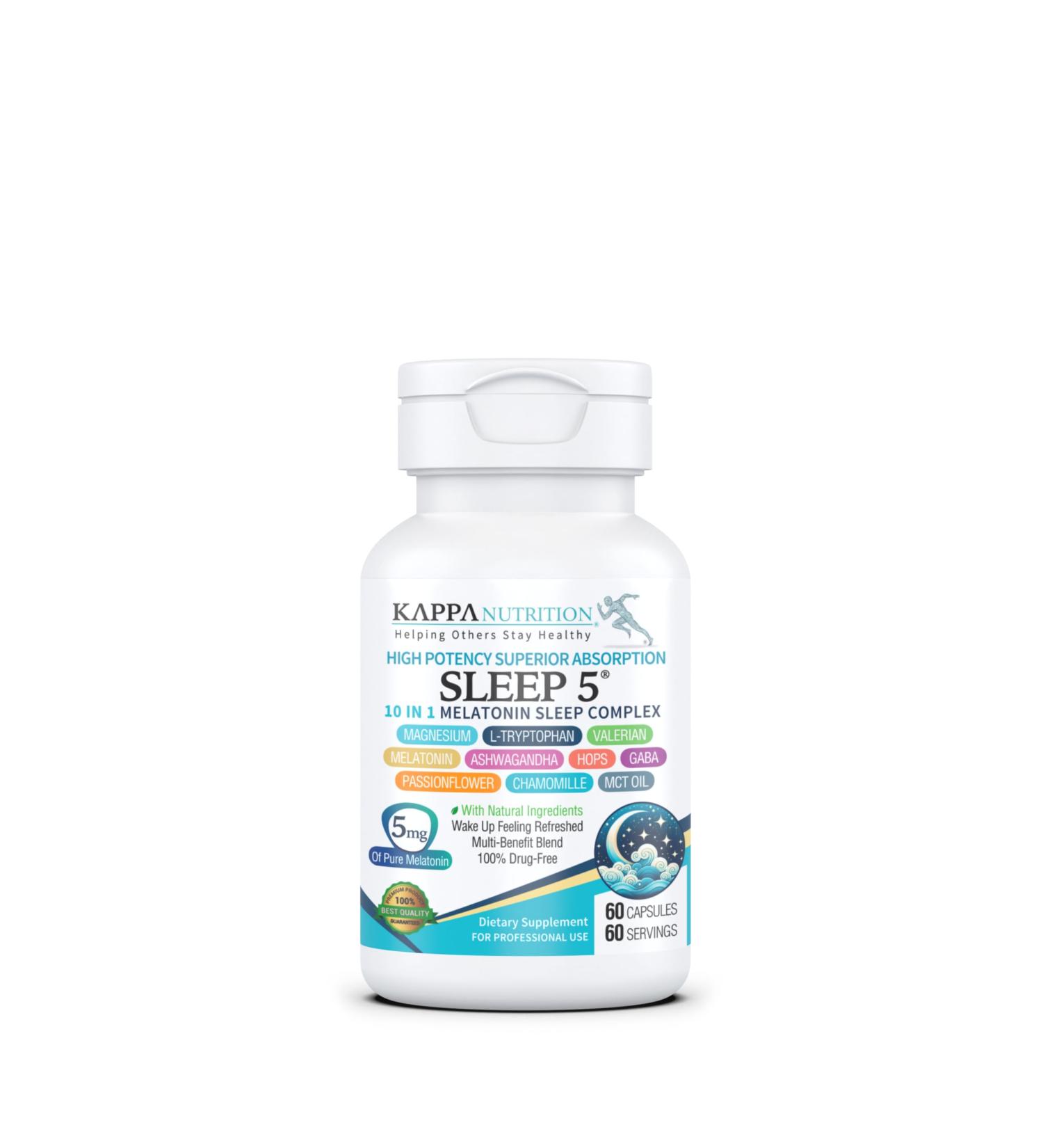 KAPPA NUTRITION Sleep 5 Sleep Aid 5mg of Melatonin 60-Day Supply Non-Habit Forming Vegan Capsules Natural Ingredients for Easier Bedtime Herbal Supplement Valerian Root Chamomile Non-GMO - Buy Online on GoSupps.com