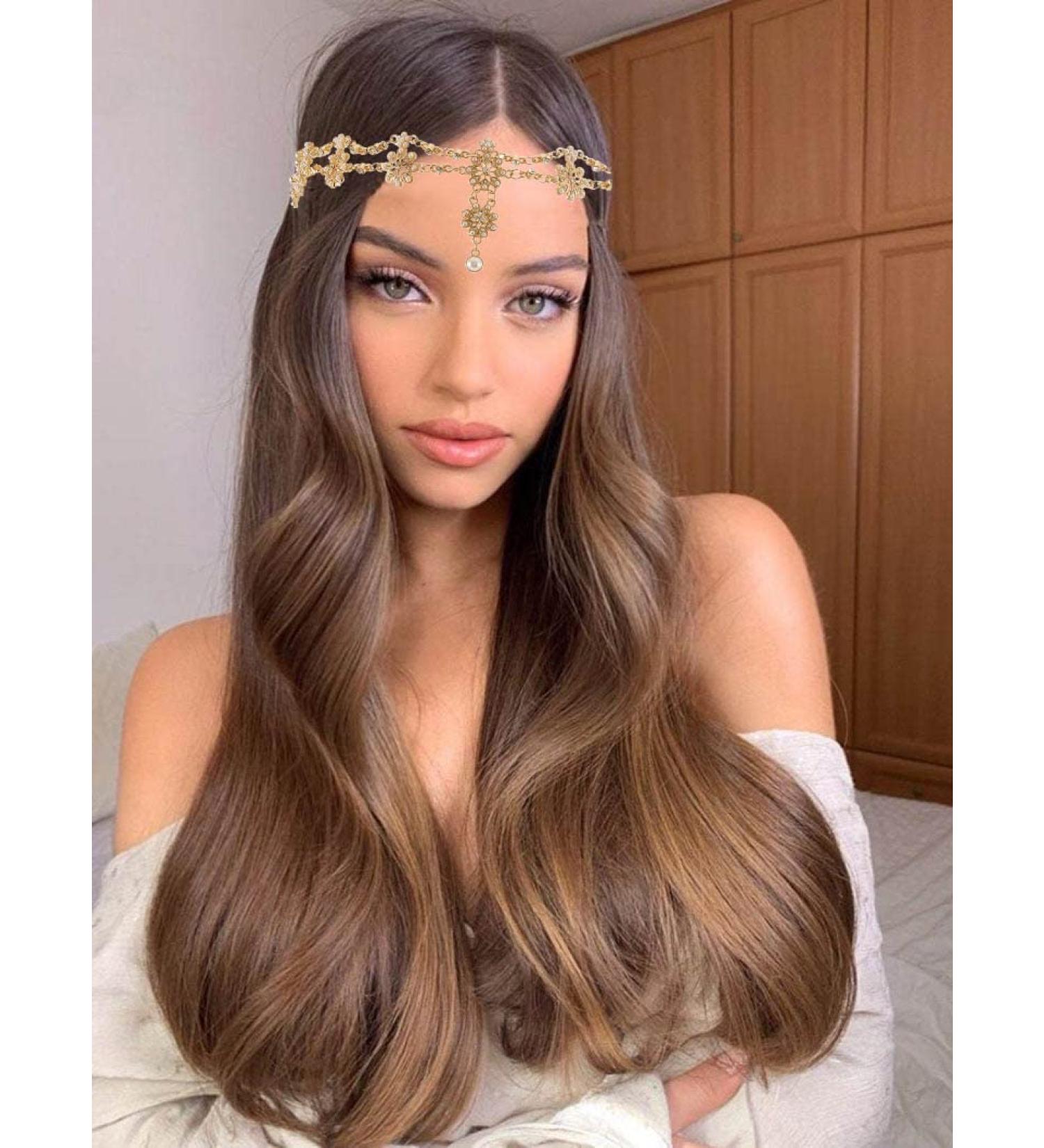 Rhinestone Head Chain Jewelry Gold Headpiece for Women - Perfect for Parties and Weddings - Buy Online on GoSupps.com