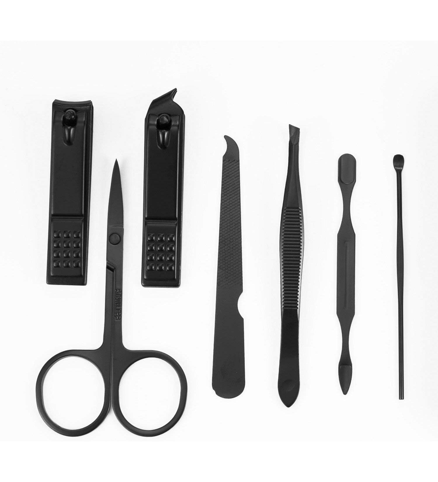 Manicure Pedicure Set | Nail Clippers | Scissors | Tweezers | Ear-pick | Black Stainless steel Men Women Travel Size Nail Grooming Tool Kit Blue - Buy Online on GoSupps.com