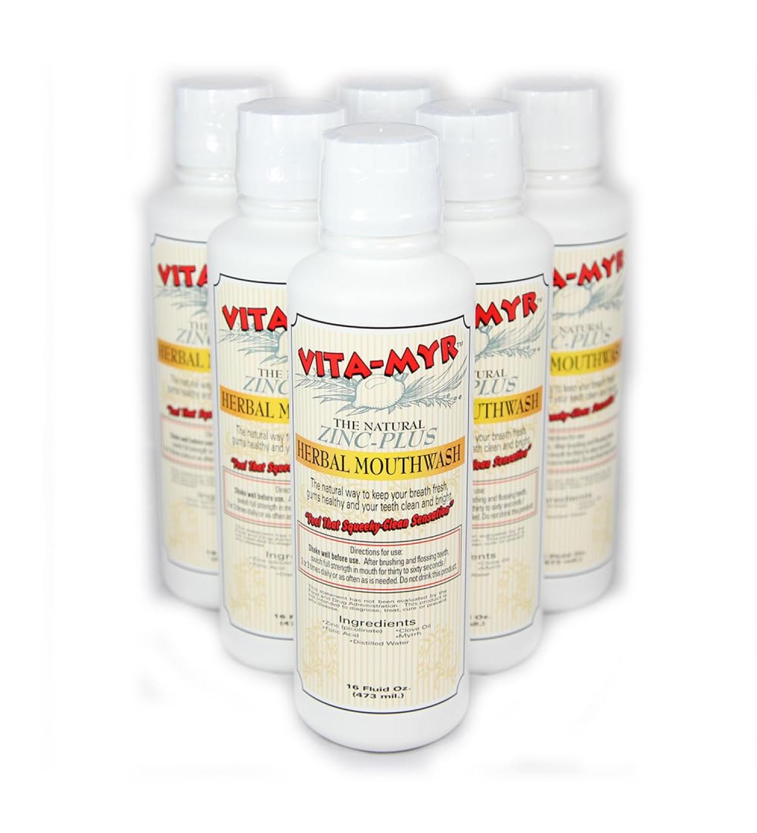 6 Pack VITA-MYR Natural & Effective Herbal Mouthwash 16 oz