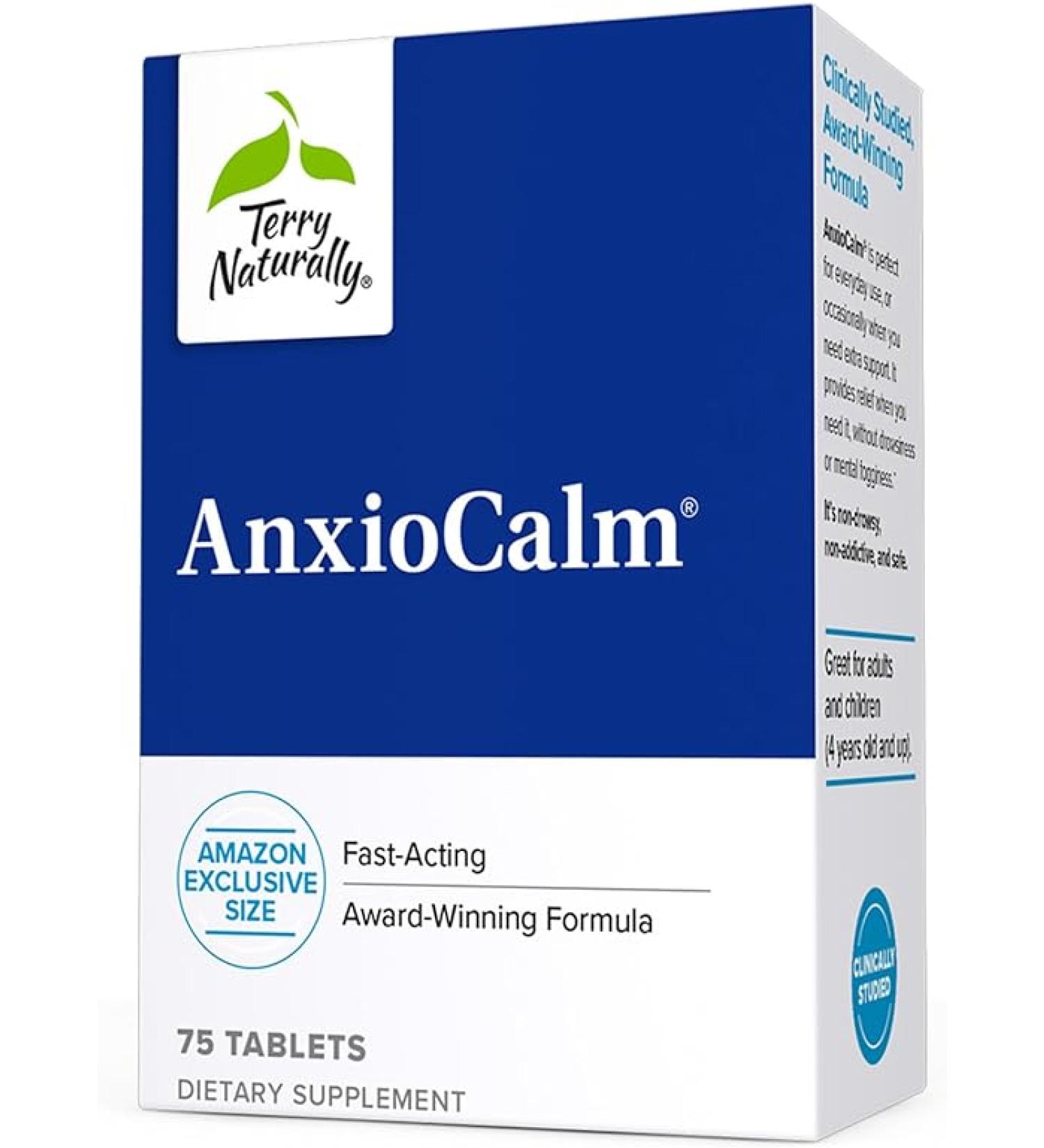 Terry Naturally AnxioCalm - Fast-Acting Anxiety Relief - 75 Tablets - Non-Drowsy & Non-Addictive Formula - Safe for Adults & Children 4+ Years - Non-GMO - 37 Servings - Buy Online on GoSupps.com