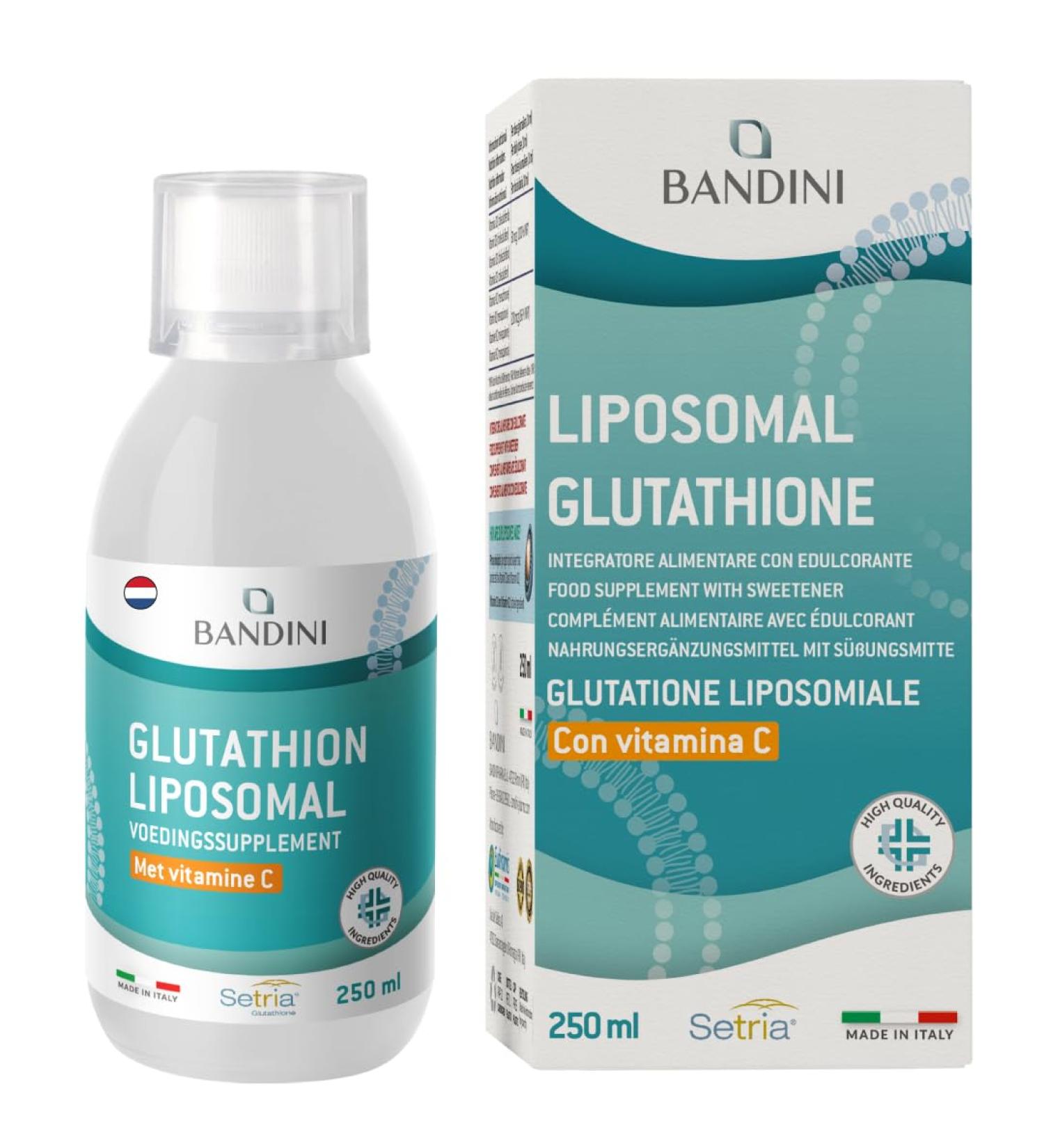 Bandini Liposomal Glutathione + Vitamin C Reduced Setria LGlutathione 250mg with Vitamin C 790mg per dose High bioavailability Powerful Antioxidant Supplement 250ml - Buy Online on GoSupps.com