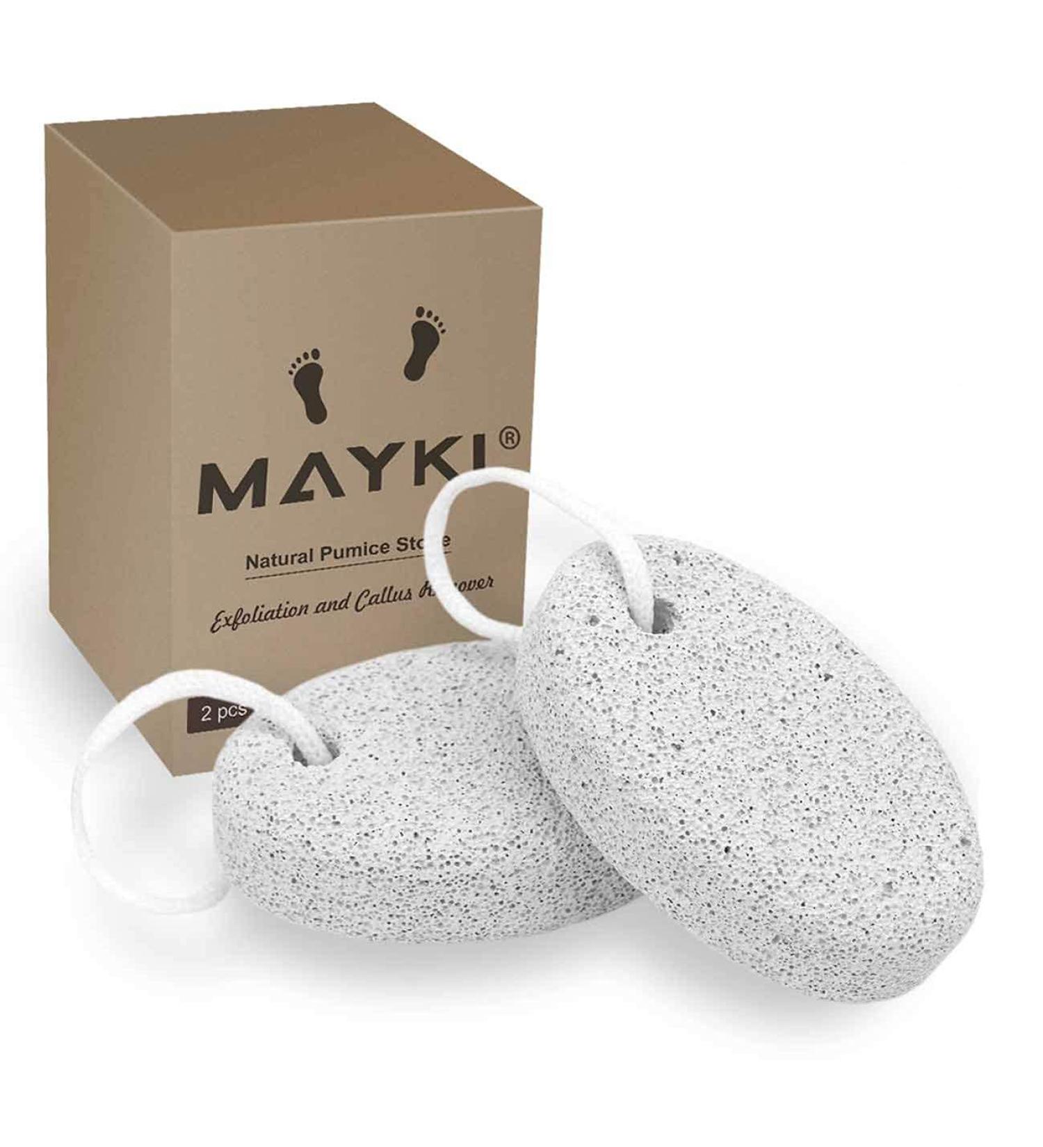 Pumice Stone 2 Pcs for Feet/Hands - Natural Lava Callus Remover and Foot Scrubber - MAYKI White Round Shape - Buy Online on GoSupps.com