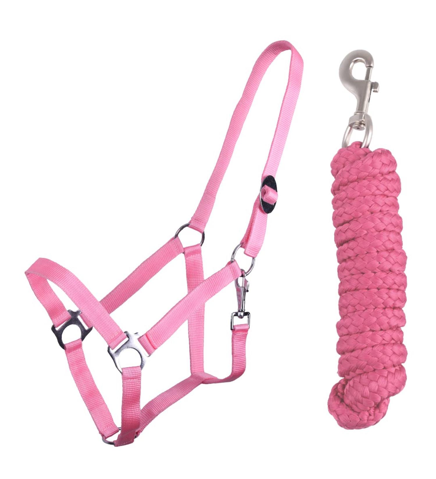 QHP Halter Set Beginner Halter + Lead Rope Heavy Snap Hook (Pony Flamingo pink) Pony flamingo pink