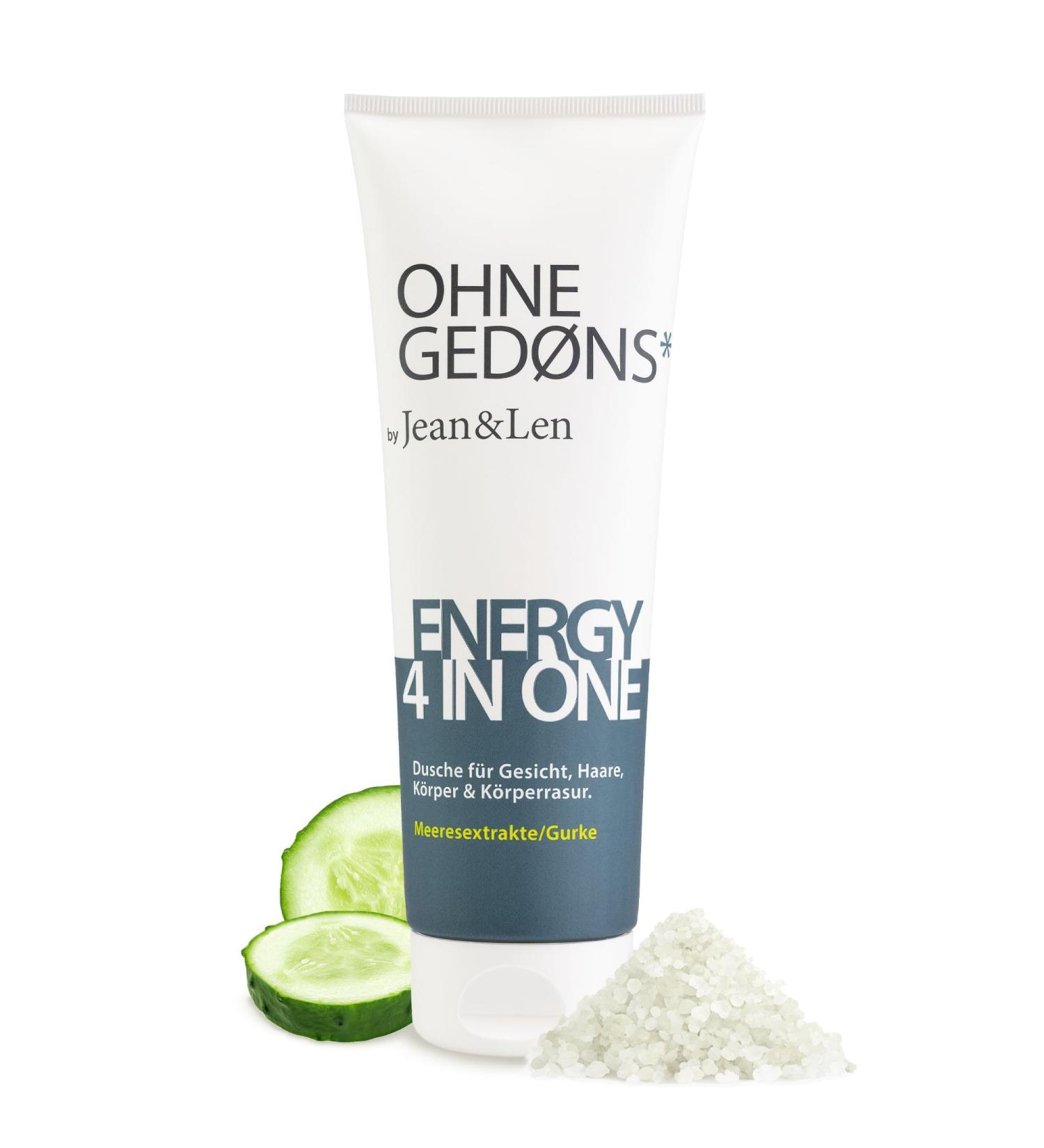 Jean & Len Energy 4in1 Shower Gel with Sea Extracts & Cucumber | Vegan Body Hair & Face Cleanser | Paraben & Silicone-Free 250ml - Buy Online on GoSupps.com