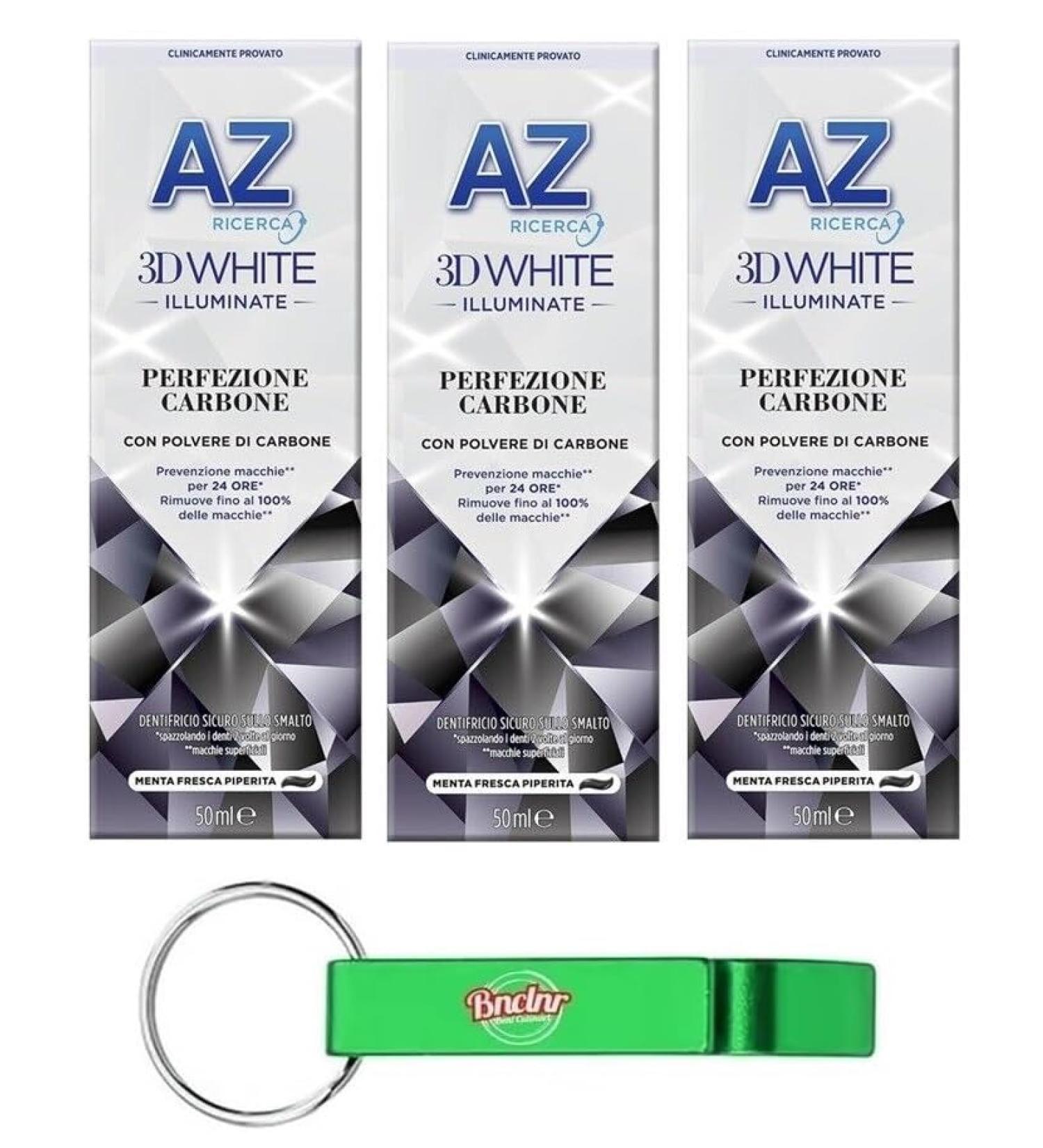 3x Dentifricio AZ 3D White Perfezione Carbone - Whitening Toothpaste with Coal Powder (50ml) + Free Beni Culinari Keychain | International Shipping Available - Buy Online on GoSupps.com