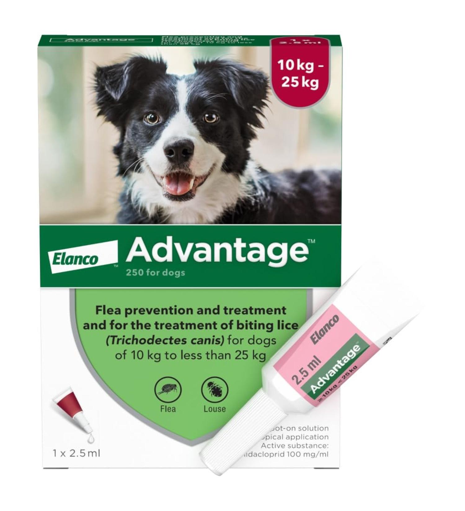 Advantage 250 Flea Spot On Treatment For Dogs 1 Pipette 2.5ml 10-25kg - Buy Online on GoSupps.com
