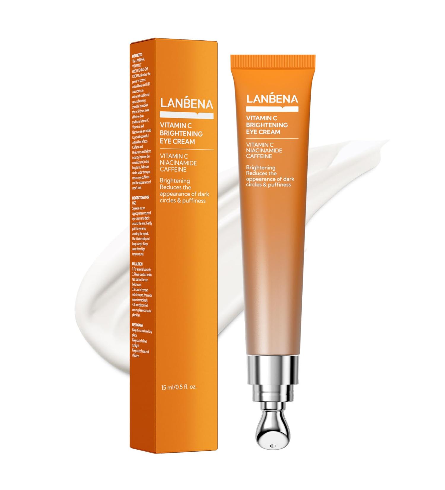 LANBENA Vitamin C Brightening Eye Cream 15ml for Women or Men Reduces Dark Circles Puffiness & Fine Lines Brightening & Anti-Aging Under Eye Treatment 0.5 Oz - Buy Online on GoSupps.com