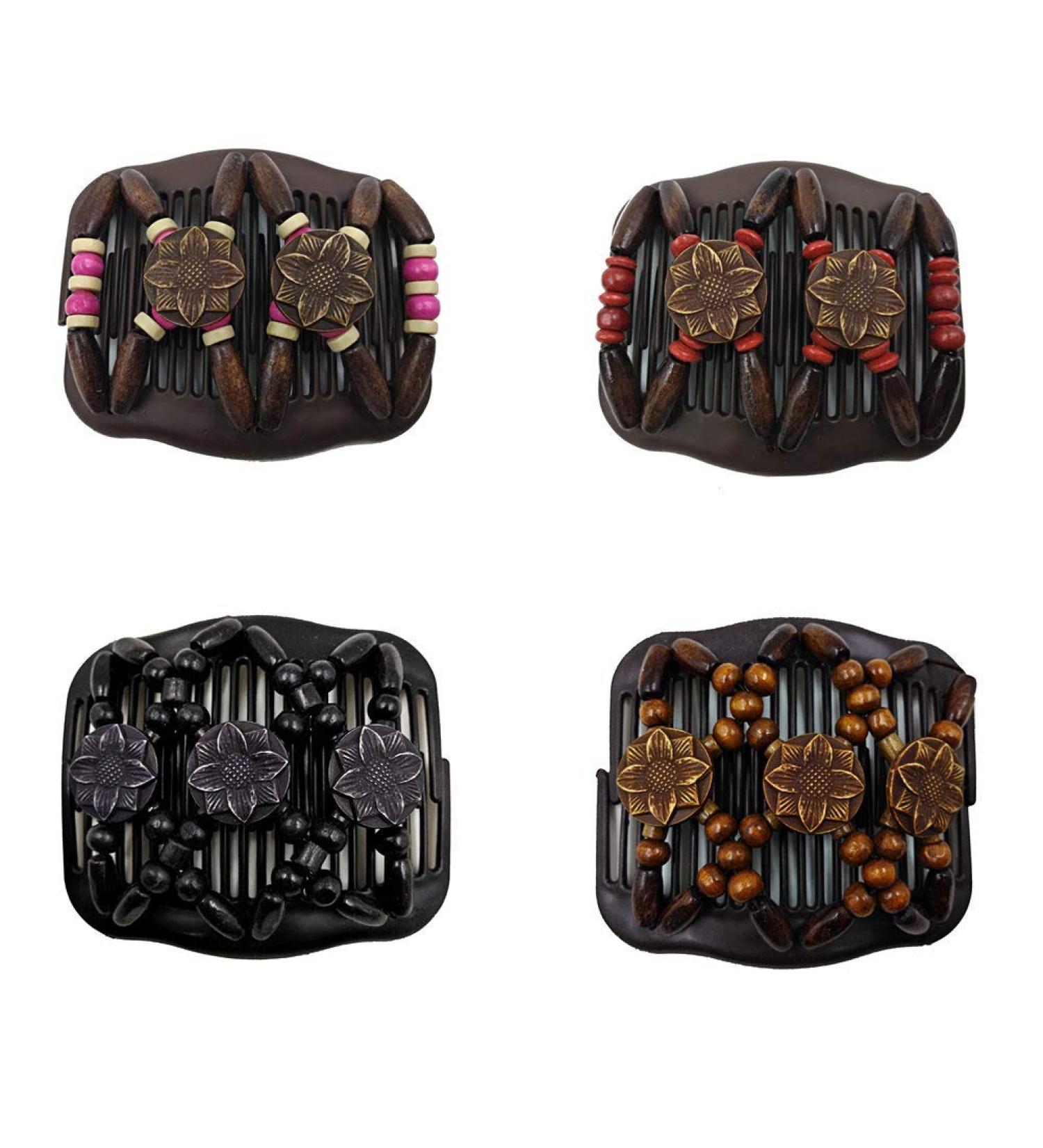 Lovef 4 Pcs Wood Double Combs Magic Hair Clips - Women Bun Maker Hair Accessories - Buy Online on GoSupps.com
