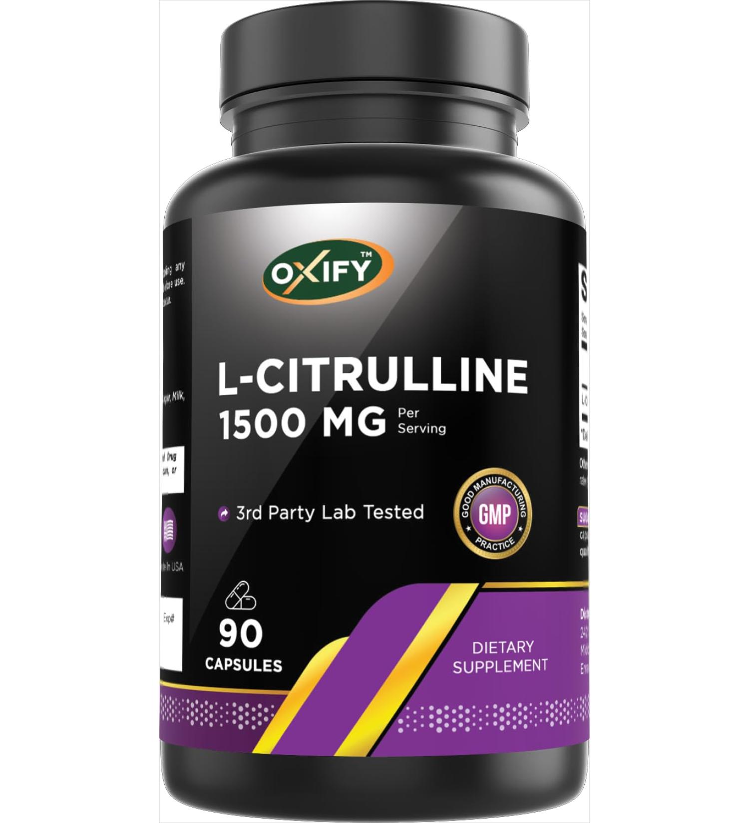 Oxify L-Citrulline 1500 mg | 90 Capsules | Gluten-Free Non-GMO | Supplement Made in USA - Buy Online on GoSupps.com