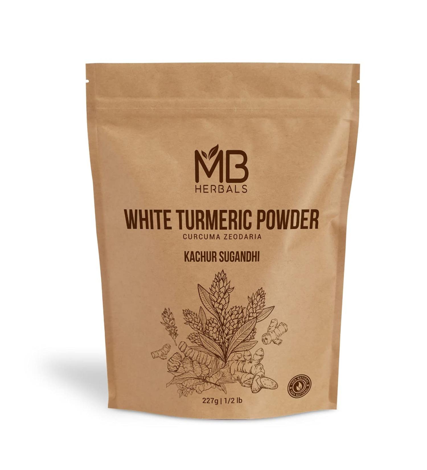 White Turmeric Powder 8 oz | 337 Gram / 0.5 lb | Kachur Sugandhi | Organically Grown Non GMO Curcuma zeodaria | Poolankilangu | Non Staining Fragrant White Turmeric for Skin Care Face Pack