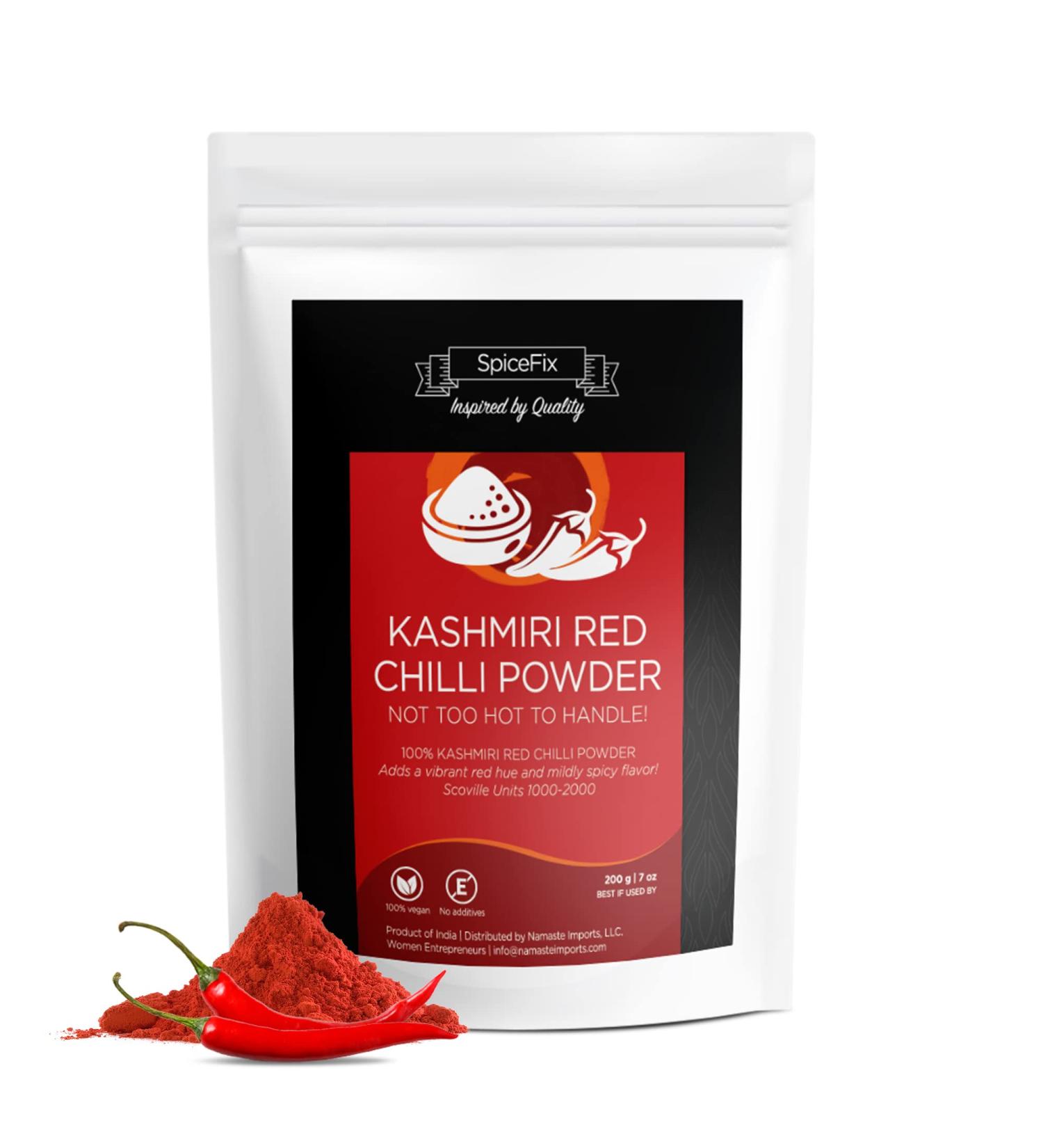 SpiceFix Kashmiri Red Chilli Powder 7 oz - Mild to Medium Heat Sun-Dried Indian Spice - Vegan, Natural Ground Chili in Resealable Bag - Buy Online on GoSupps.com