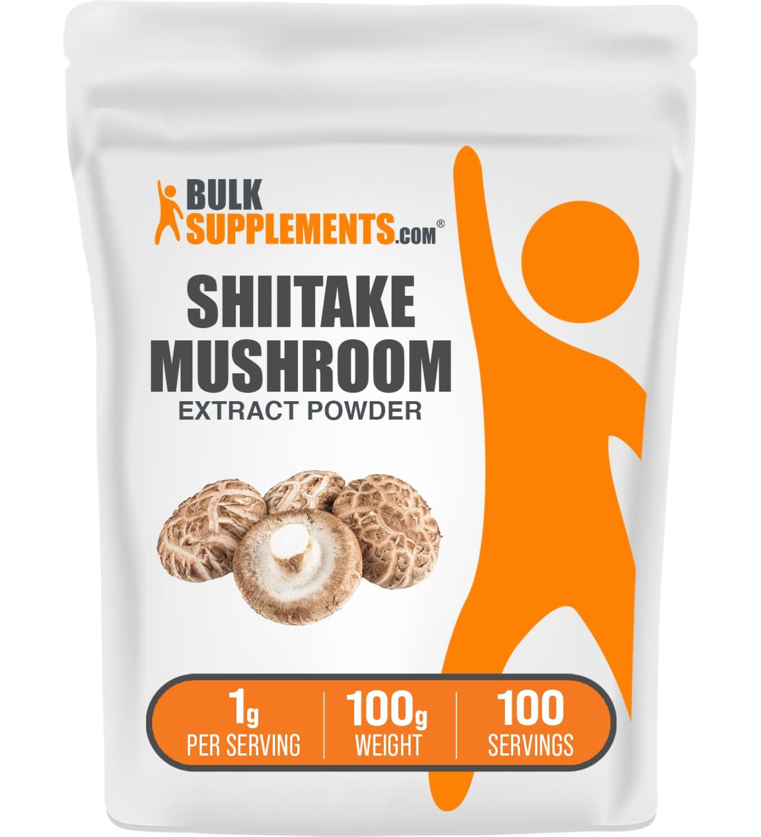 BulkSupplements.com Shiitake Mushroom Extract Powder - Shiitake Mushroom Powder Supplement Immune Support - Vegan & Gluten Free 1g per Serving 100g (3.5 oz) (Pack of 1) - Buy Online on GoSupps.com
