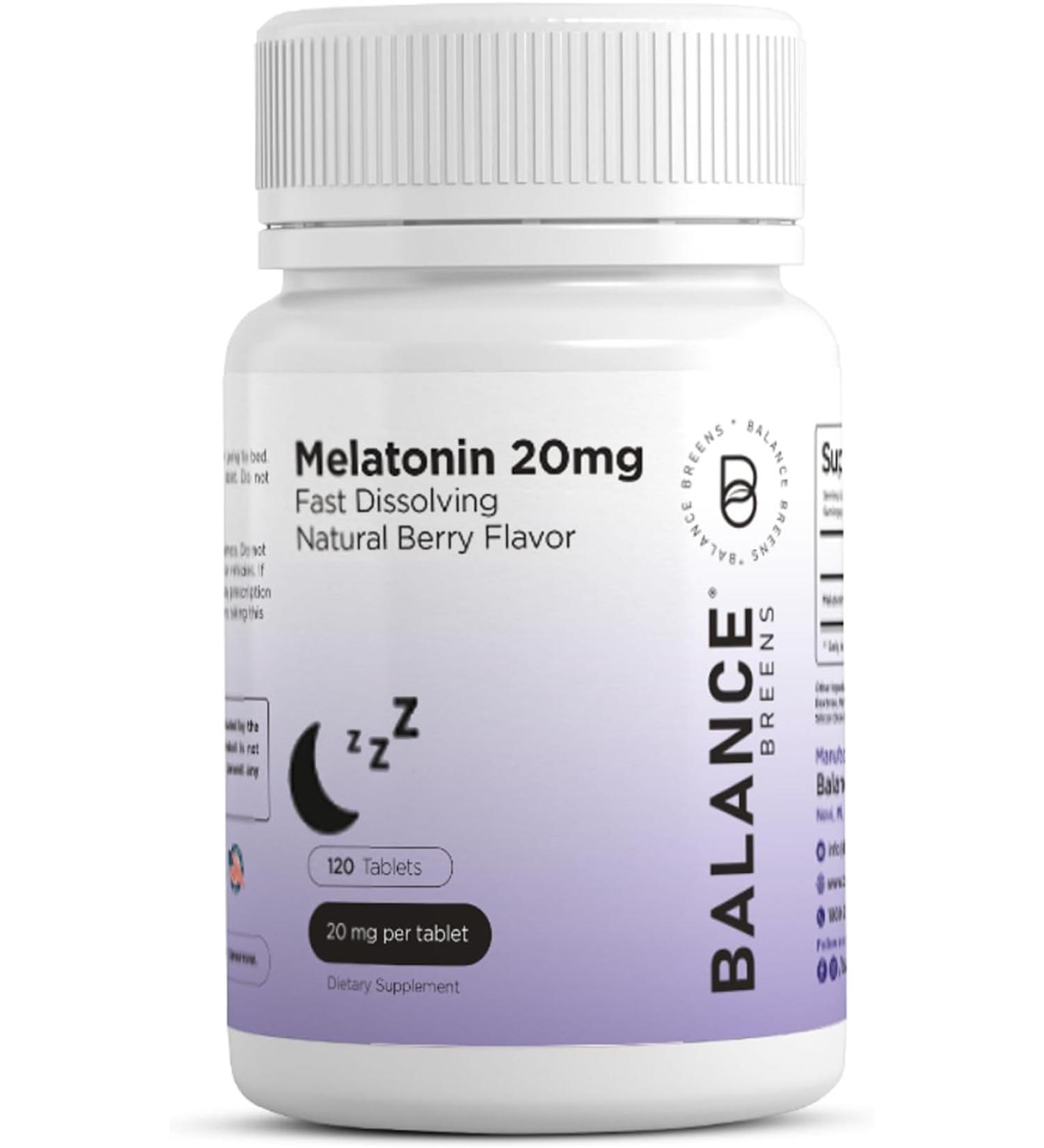 Balance Breens Melatonin 20mg Fast-Dissolve Tablets - Natural Berry Flavor | Non-Habit Forming Sleep Aid for Falling Asleep Faster & Staying Asleep Longer | Non-GMO, Gluten-Free, Vegan - 120 Count - Buy Online on GoSupps.com