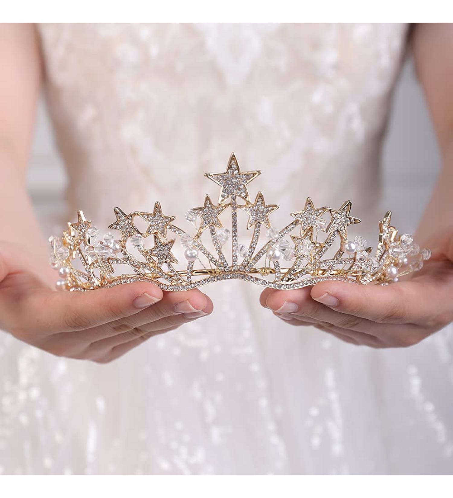 JWICOS Star Rhinestone Princess Crown Gold for Women & Girls | Wedding Bridal Party Accessory - Buy Online on GoSupps.com