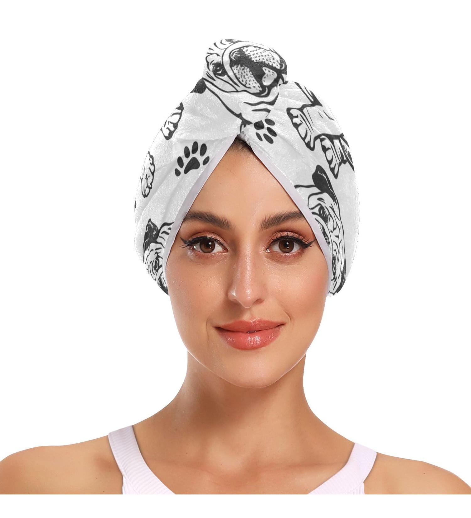 Sad Bulldog Hair Towel 2 Pack | Super Absorbent Quick Dry Hair Turbans for Women & Girls - Buy Online on GoSupps.com