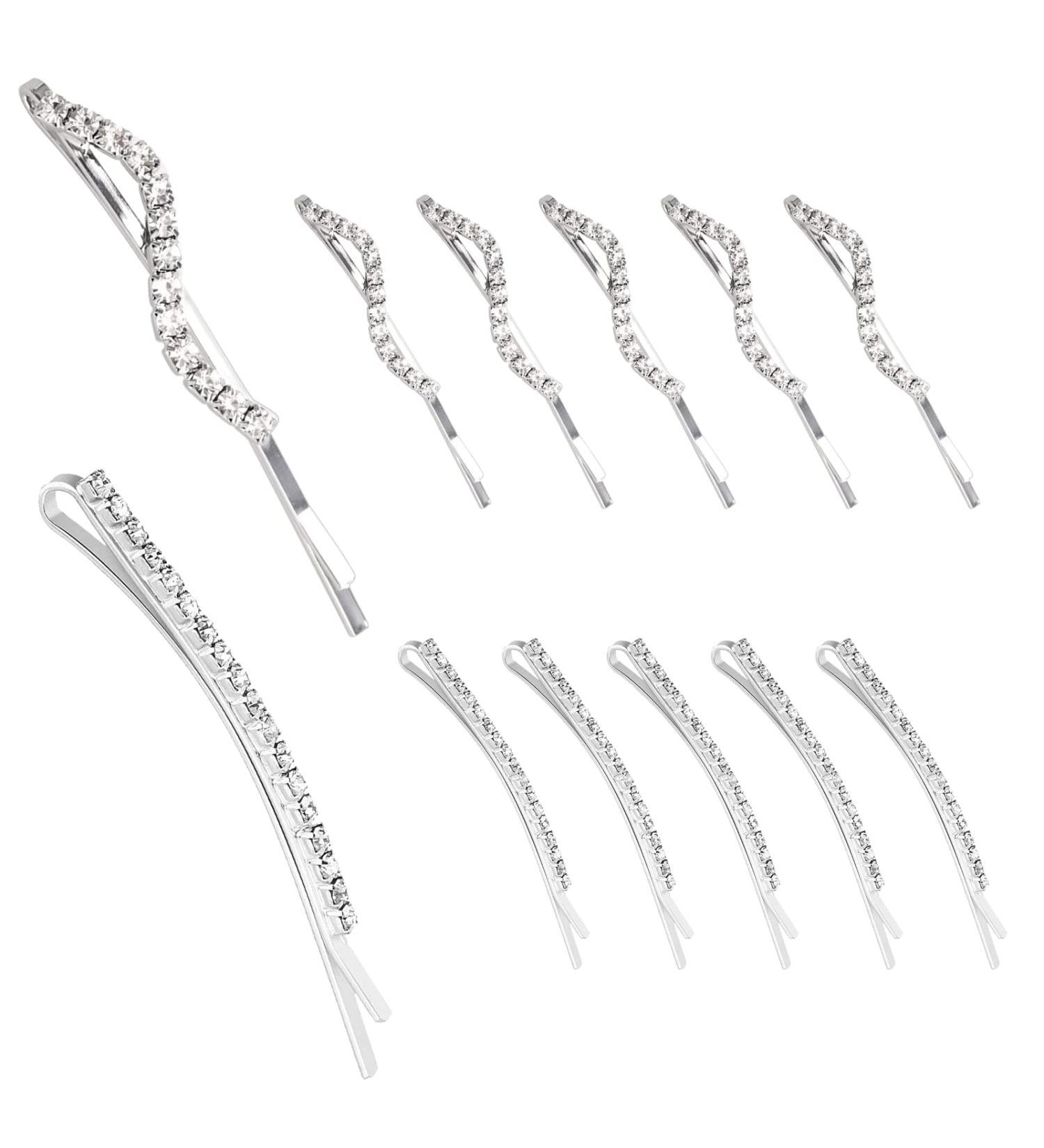 10 Pieces Clear Rhinestone Crystal Bobby Pins Scettar Silver Metal Hair Clips Hair Accessories for Women Crystal Hair Pin Decorations for Brides Girls 2 Styles (S-shaped and Single Row) - Buy Online on GoSupps.com