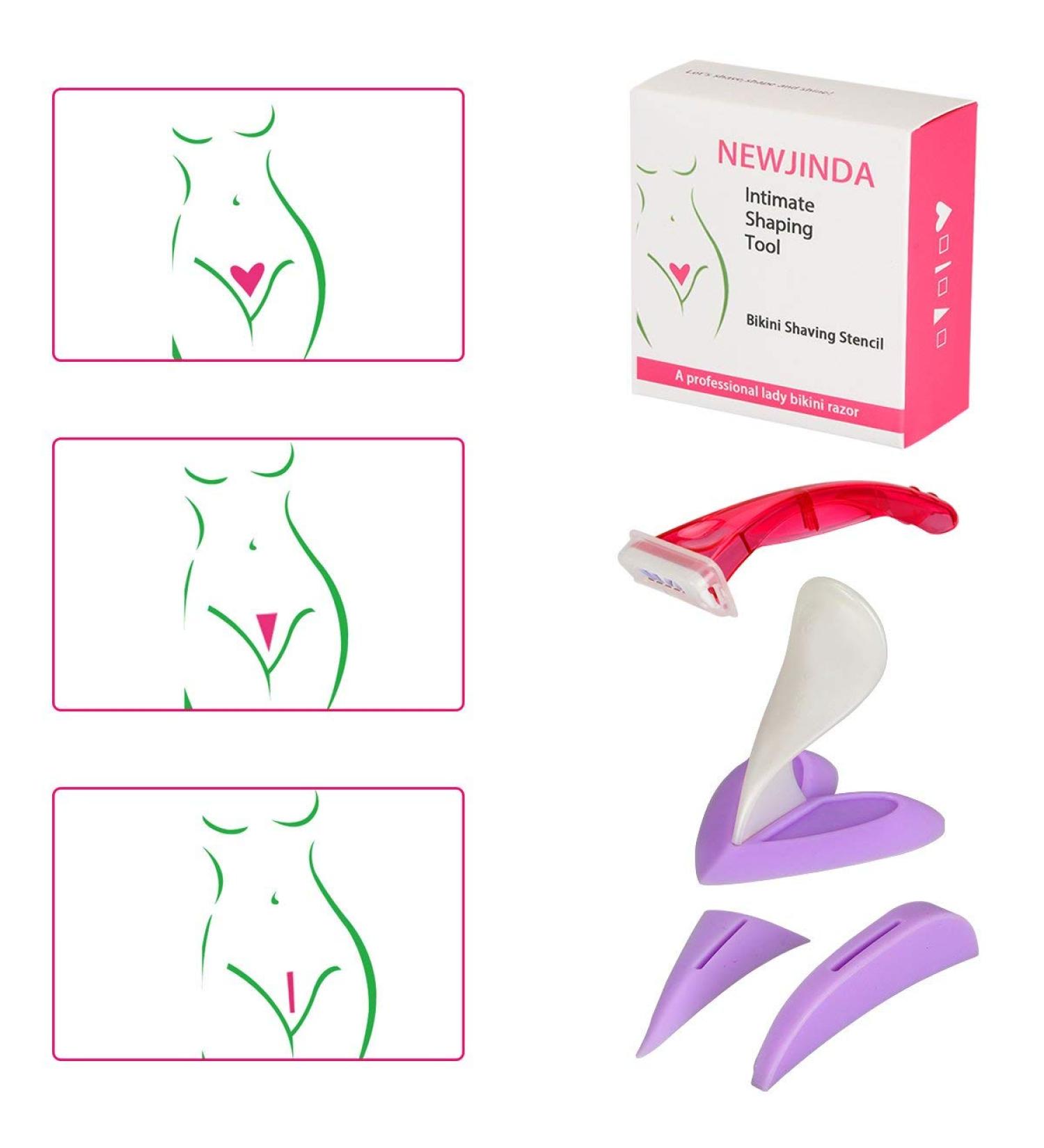 NEWJINDA Bikini Trimmer Shaver for Women - Pubic Hair Razor with 3 Shapes Stencil (Heart, Straight, Triangle) - Buy Online on GoSupps.com